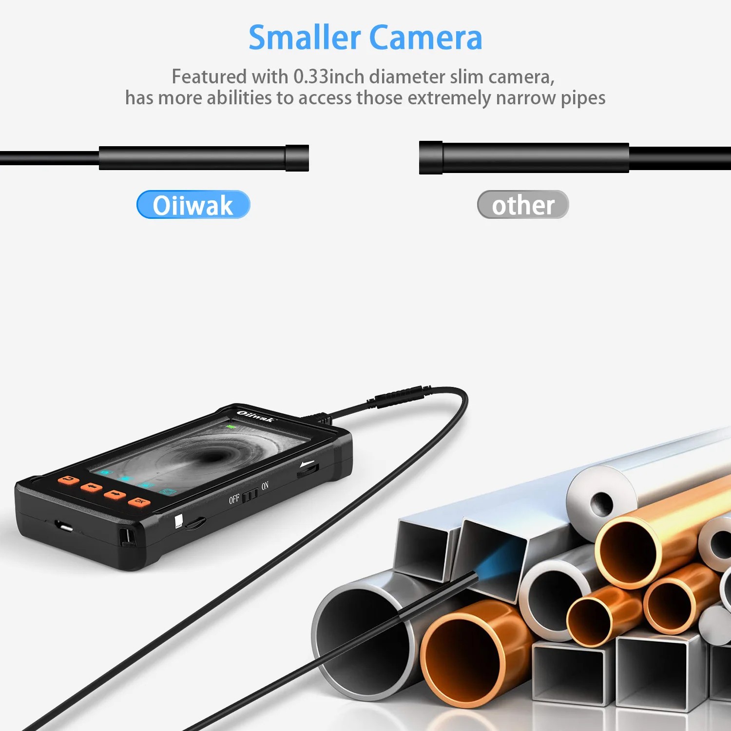 1080P HD Industrial Endoscope Borescope LCD 4.3″ 8.5mm Inspection Snake Camera
