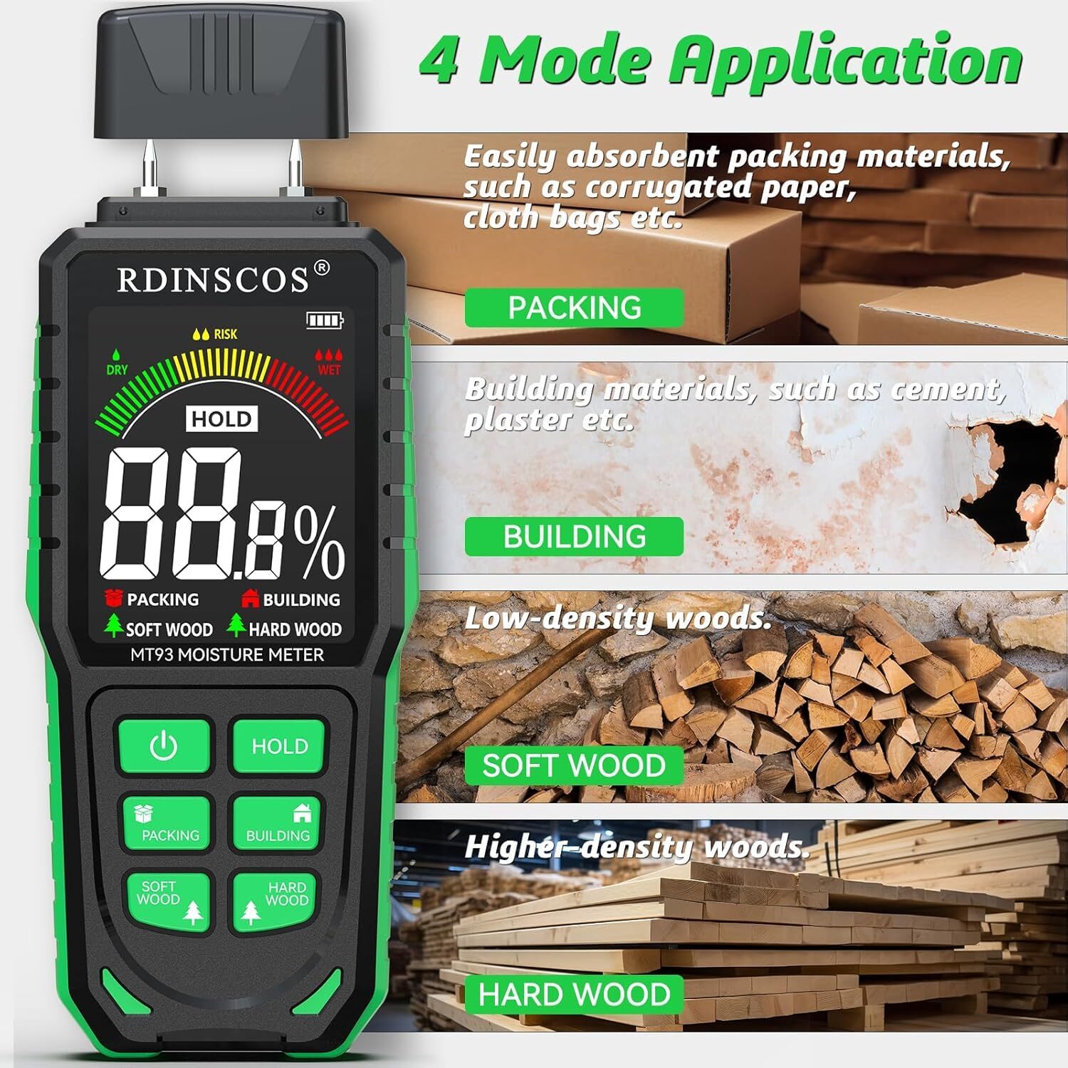 Rechargeable Wood Moisture Meter Firewood Moisture Tester Drywall Moisture De…