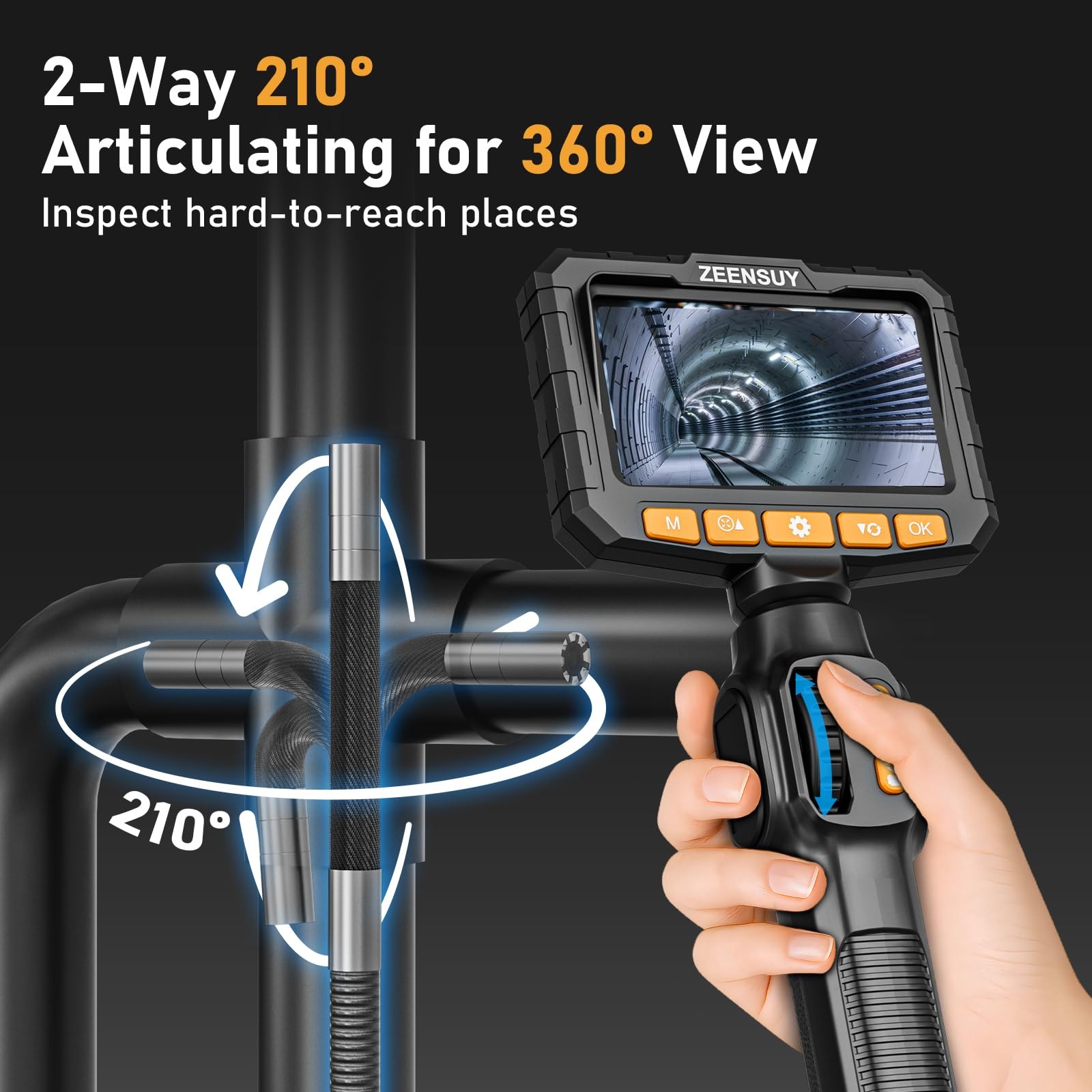 Two-Way Articulating Borescope Camera with Light, Industrial Endoscope