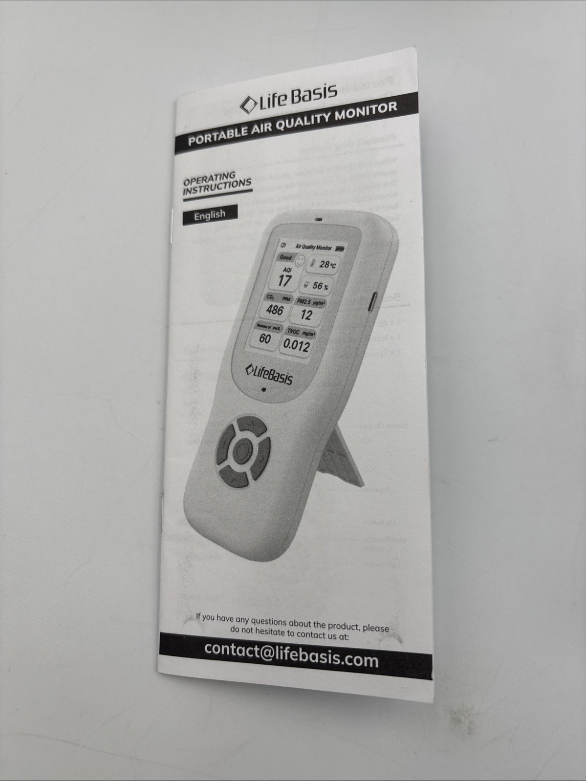 LifeBasis HAQ66 portable 10-in-1 indoor air quality monitor Black New Open Box