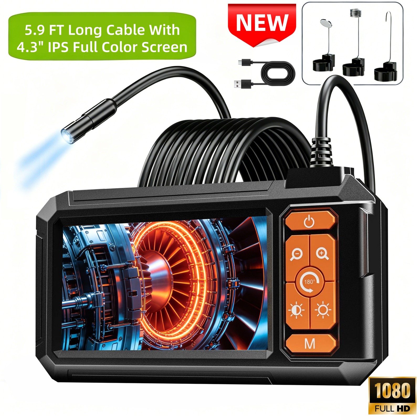Borescope Endoscope Camera 4.3 Inch 1920P HD Inspection Industrial Endoscope