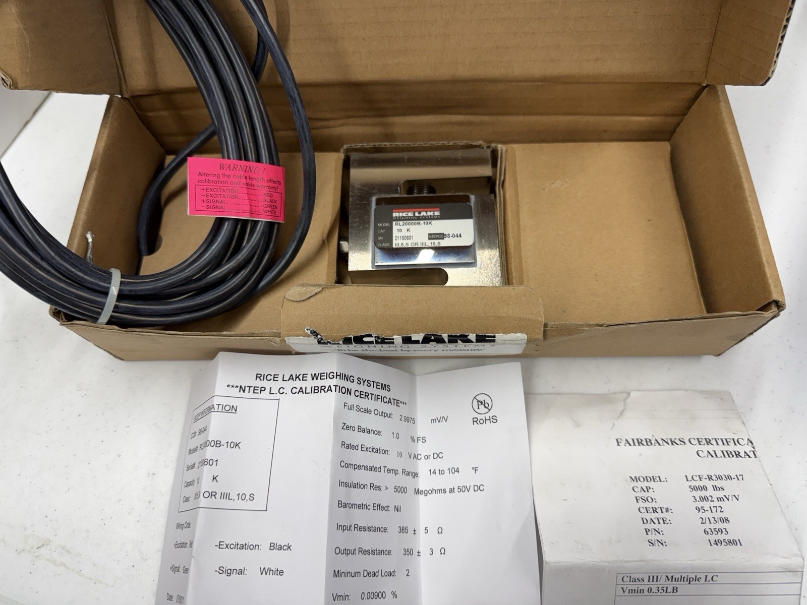 Rice Lake RL20000B-10K (S)-Beam Load Cell 100lb Cap. Brand New In Box #21444