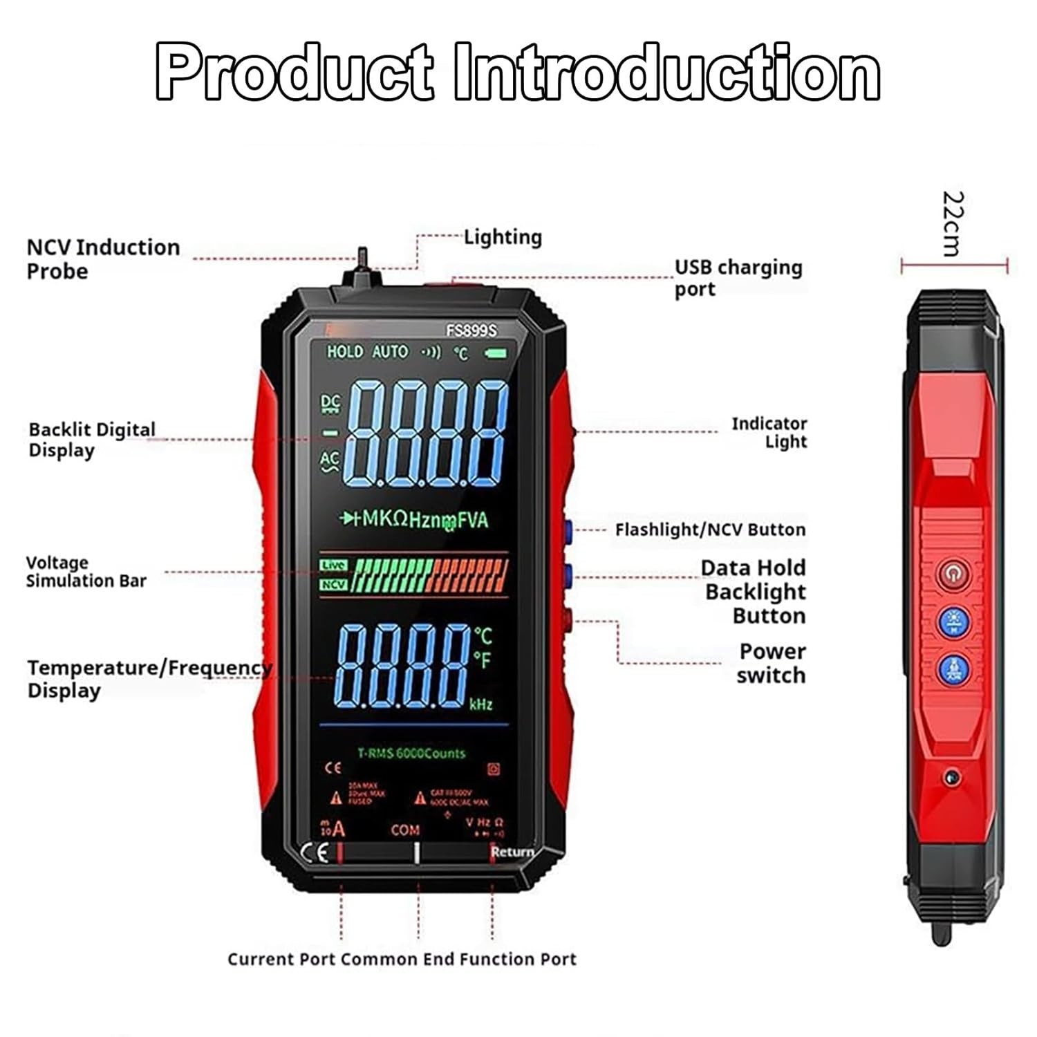 Digital Multimeter True RMS Auto Ranging, AC DC Voltage Tester NCV 6000 Counts