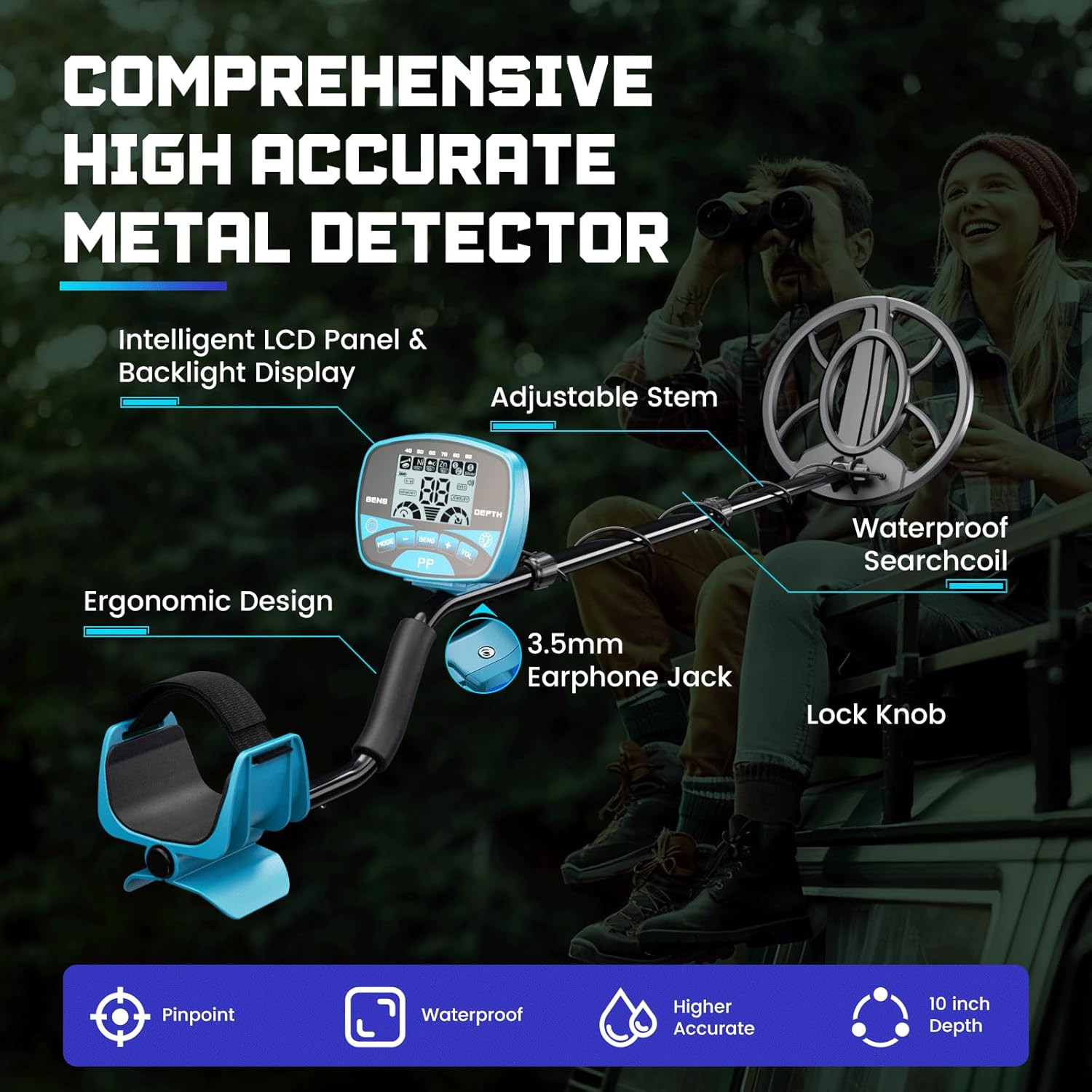 Metal Detector for Adults & Kids Professional Cordless Gold Detector 5 Modes, Ad