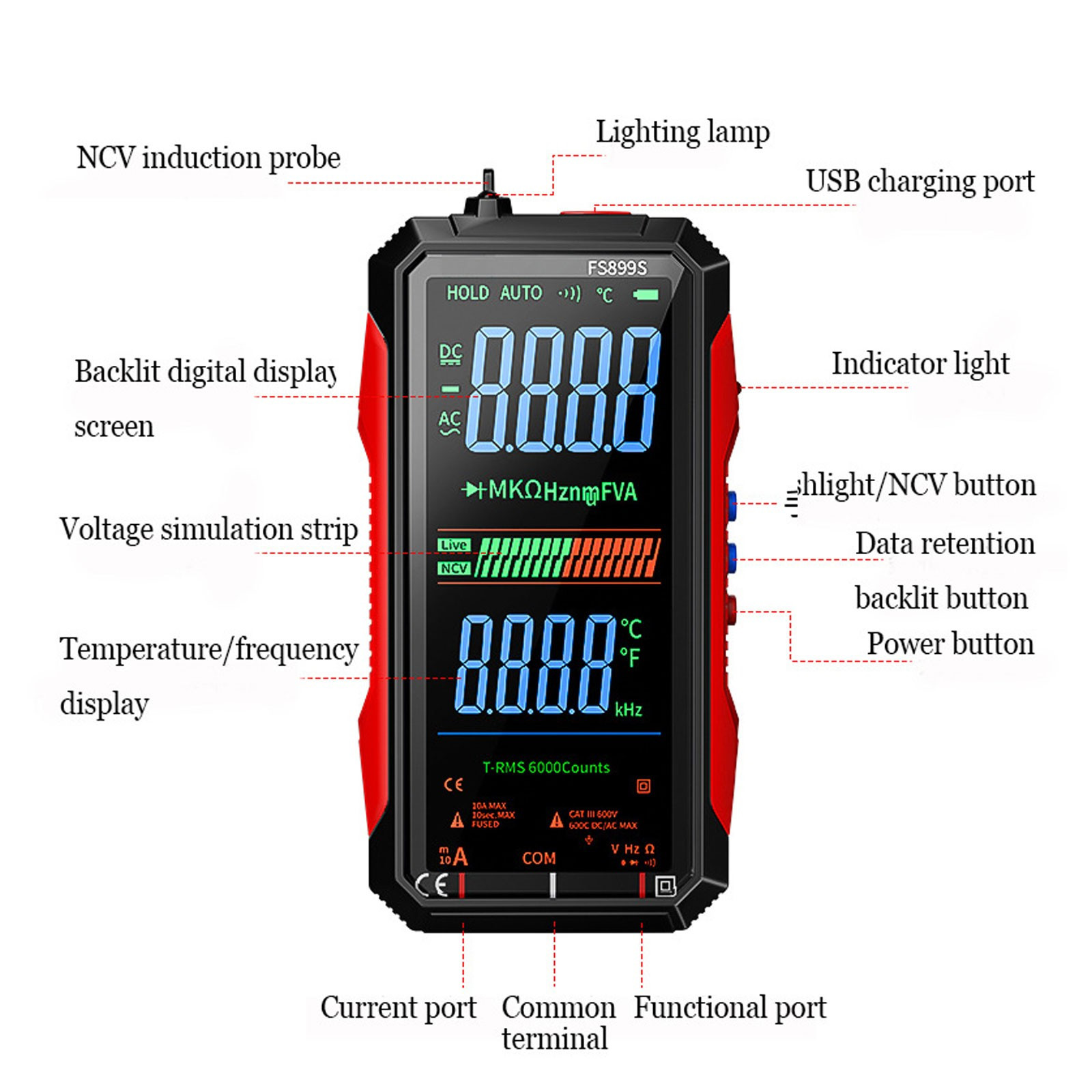 USB Rechargeable Digital Multimeter for Electrical Testing With Storage Case New