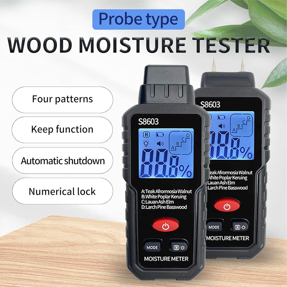 Handheld Digital Wood Moisture Meter LCD Tester for Firewood Paper Cardboard