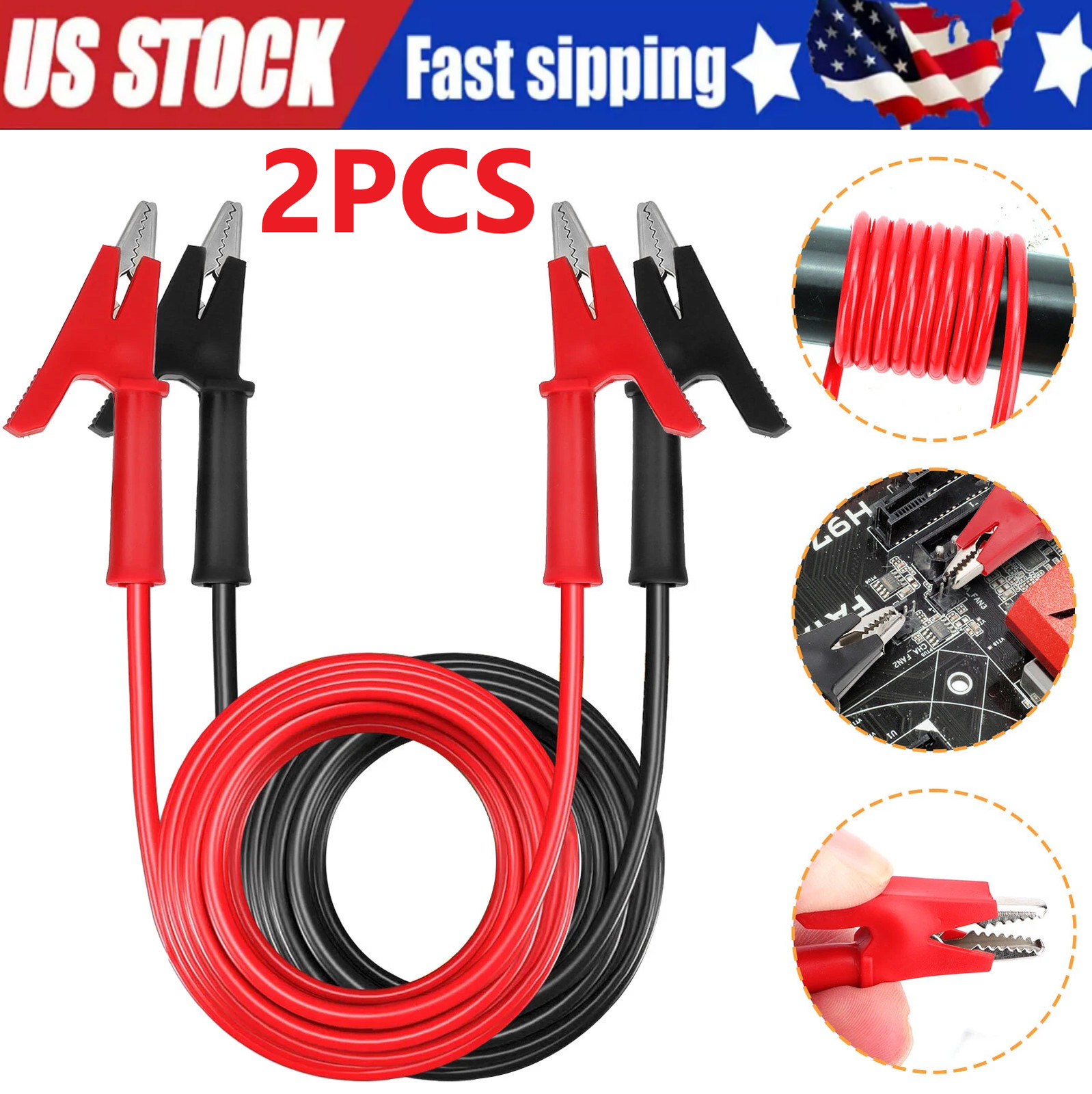 2PCS Alligator Clips Electrical Multimeter Test Leads 1500V/15A Jumper Wires Set