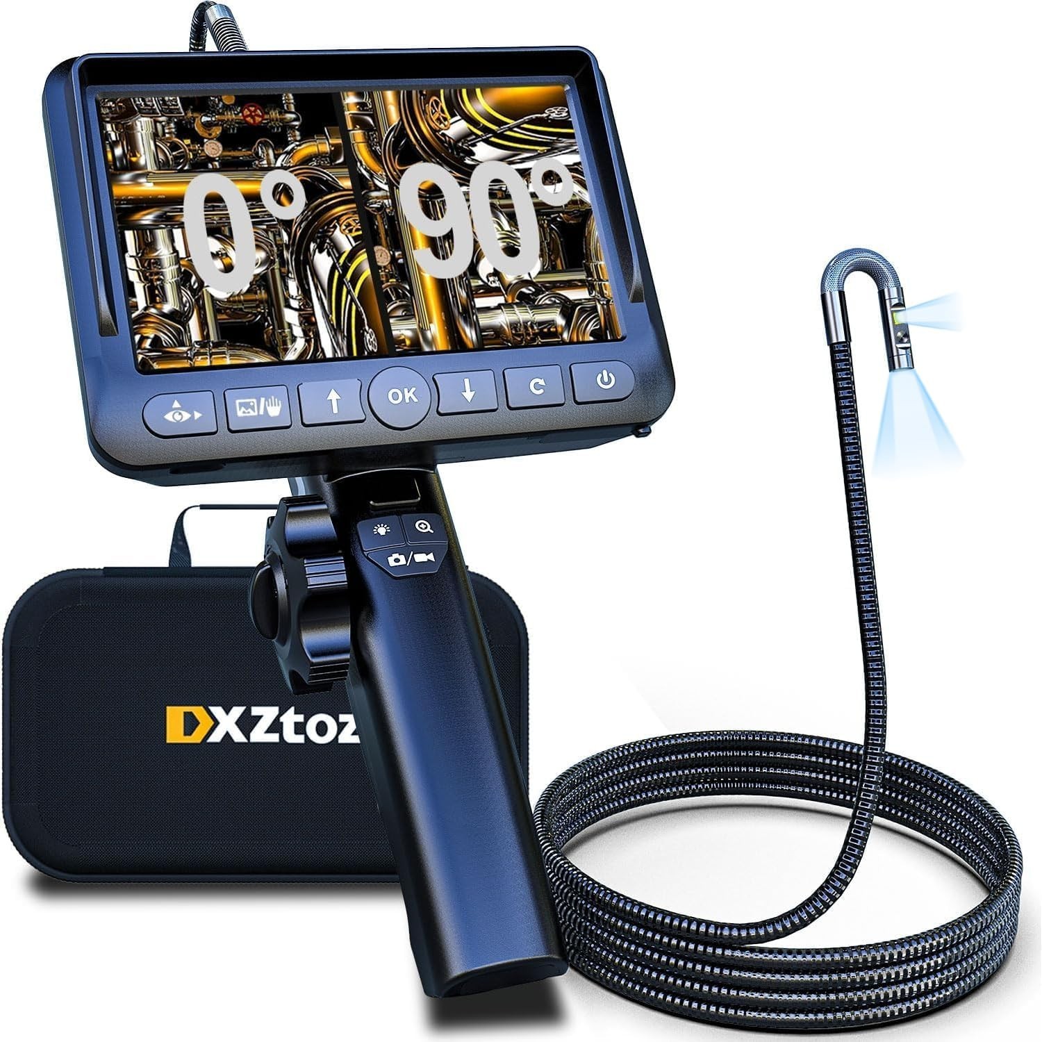 Dual-Lens Articulating Borescope with Light 5FT