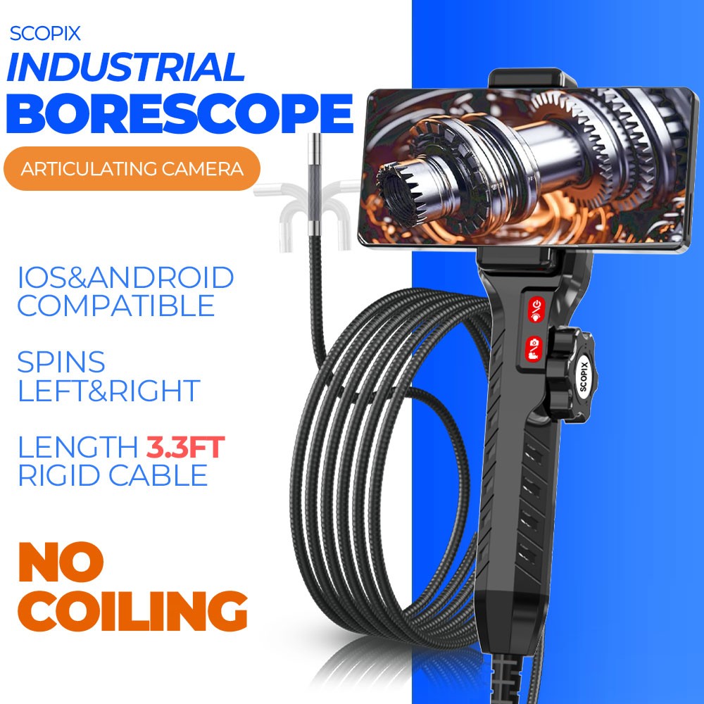 SCOPIX Endoscope 2-Way 360° Inspection Camera Articulating Borescope Semi Rigid