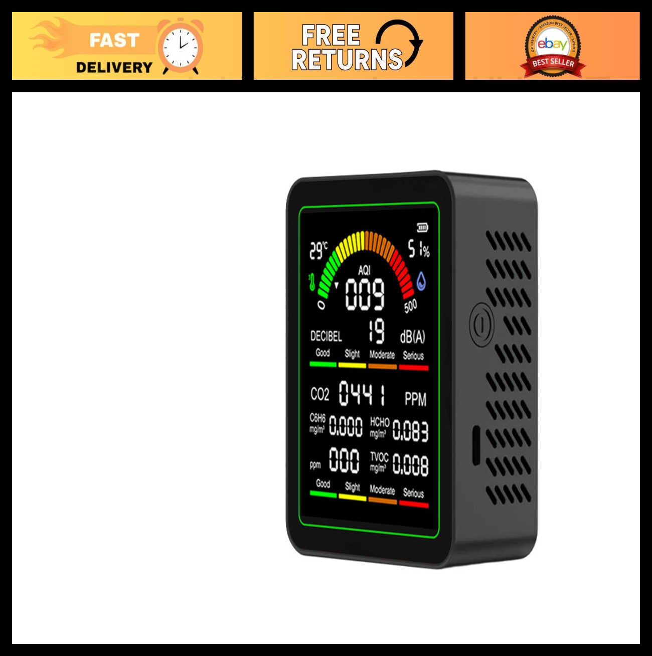 10-in-1 Indoor Air Quality Monitor – Portable Tester for CO2, HCHO, TVOC, Temp &