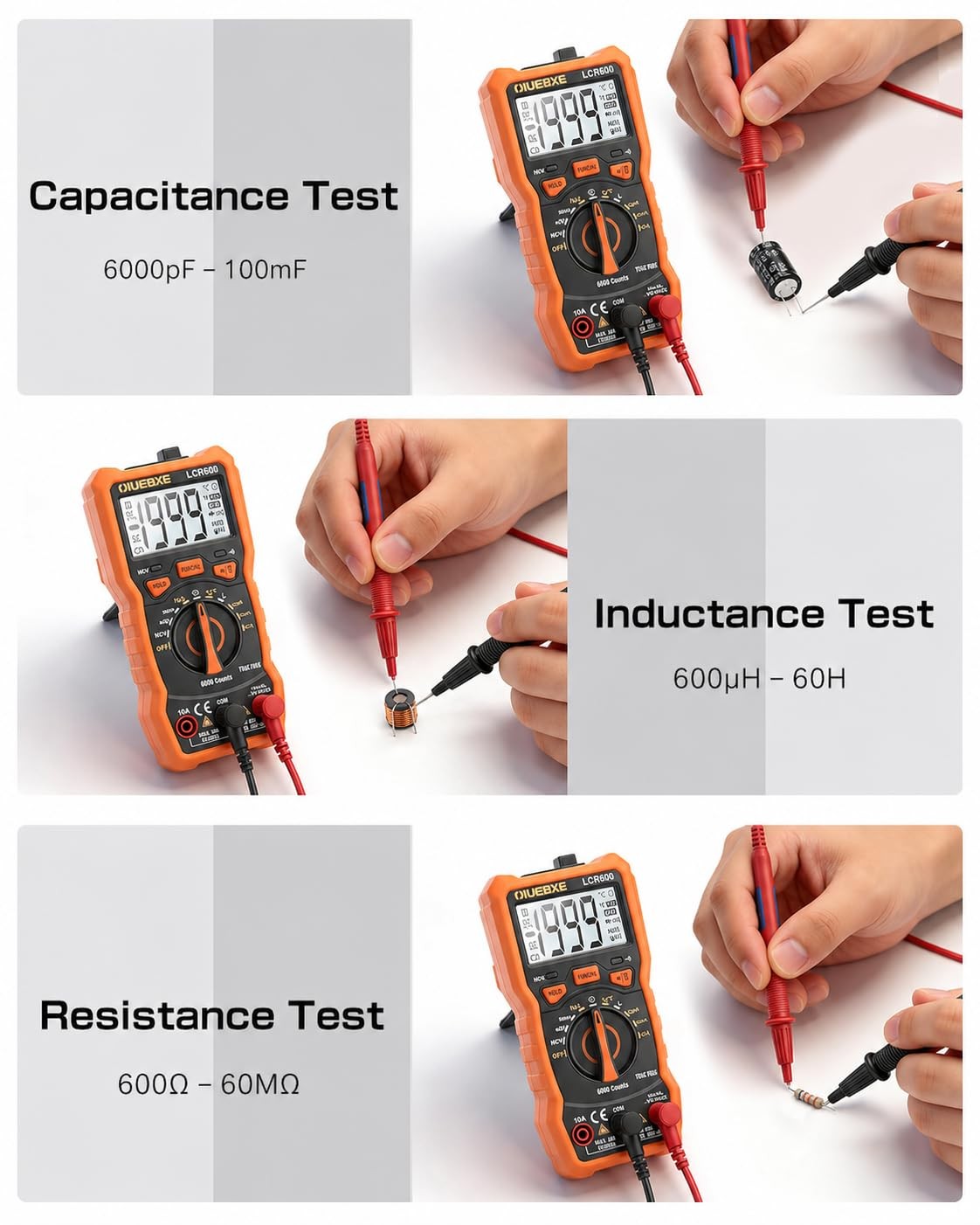 OIUEBXE LCR600 Fast Testing Digital Multimeter with Inductance Meter, orange