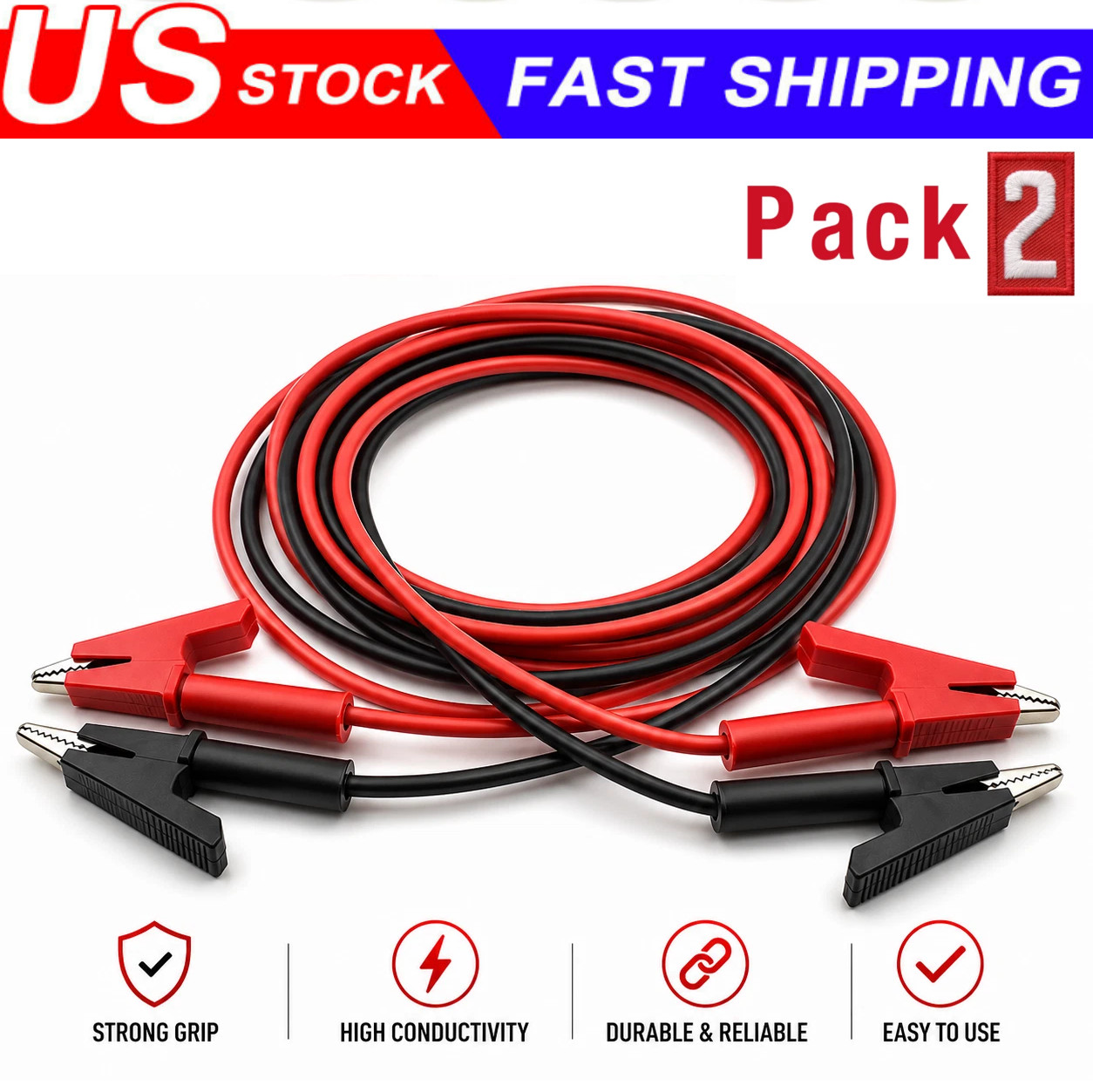 2PCS Alligator Clips Electrical Multimeter Test Leads 1500V/15A Jumper Wires Set
