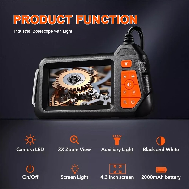 HD LED Industrial Endoscope Borescope 1080P 5.5mm Inspection Camera IP67 4.3inch