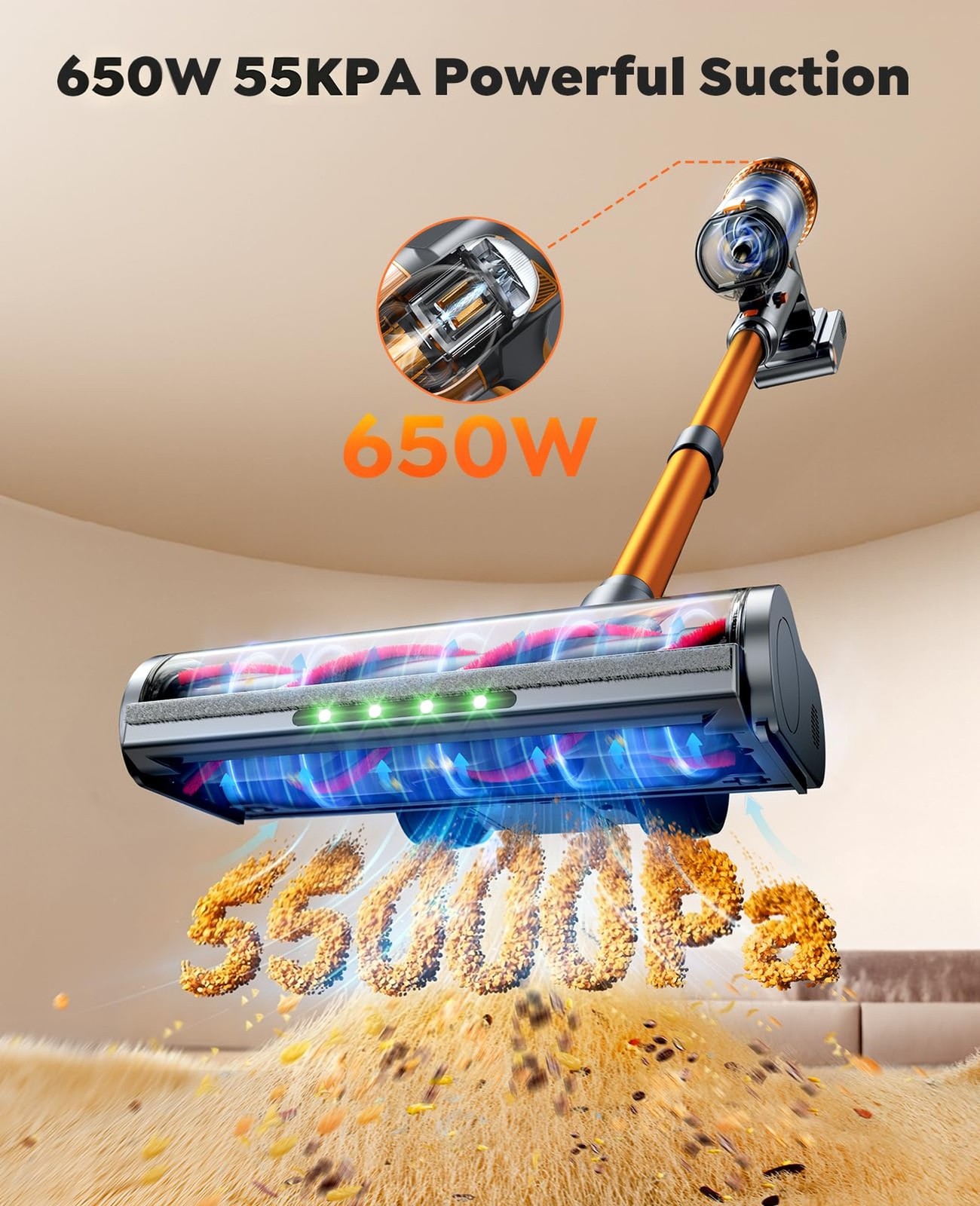 Cordless Vacuum Cleaner, 55KPa 650W 70Mins Stick Vacuum Cleaners fo… Fast Ship