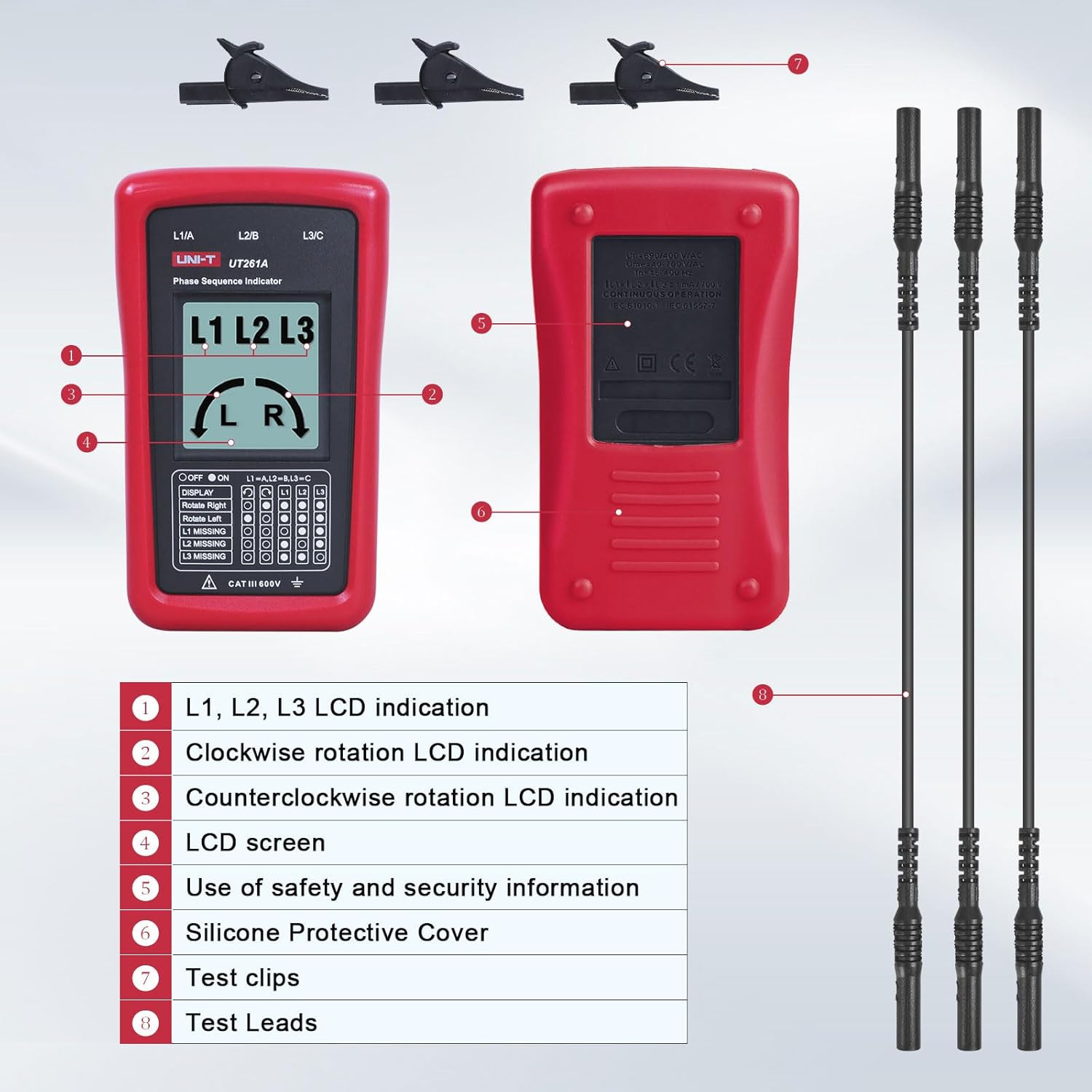 3-Phase Rotation Meter Sequence Tester, AC Phase Sequence Indicator 40V-690V Lac