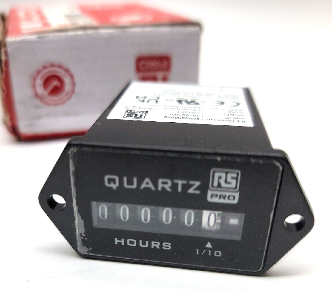 RS Pro Hour Meter Quartz Rectangular 2-Hole Bezel 6-Digit 2000306062
