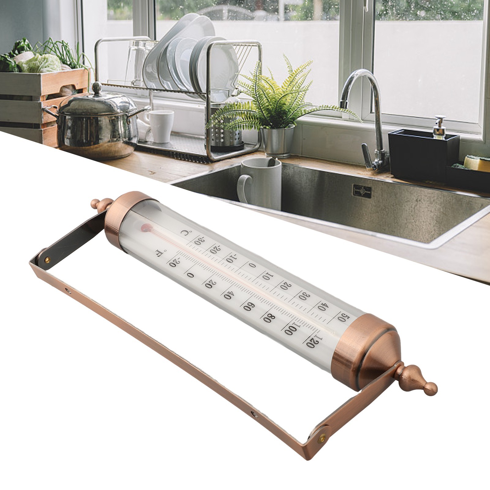 Cordless Indoor Outdoor Thermometer 10 Inch Dual Scale Steel Construction