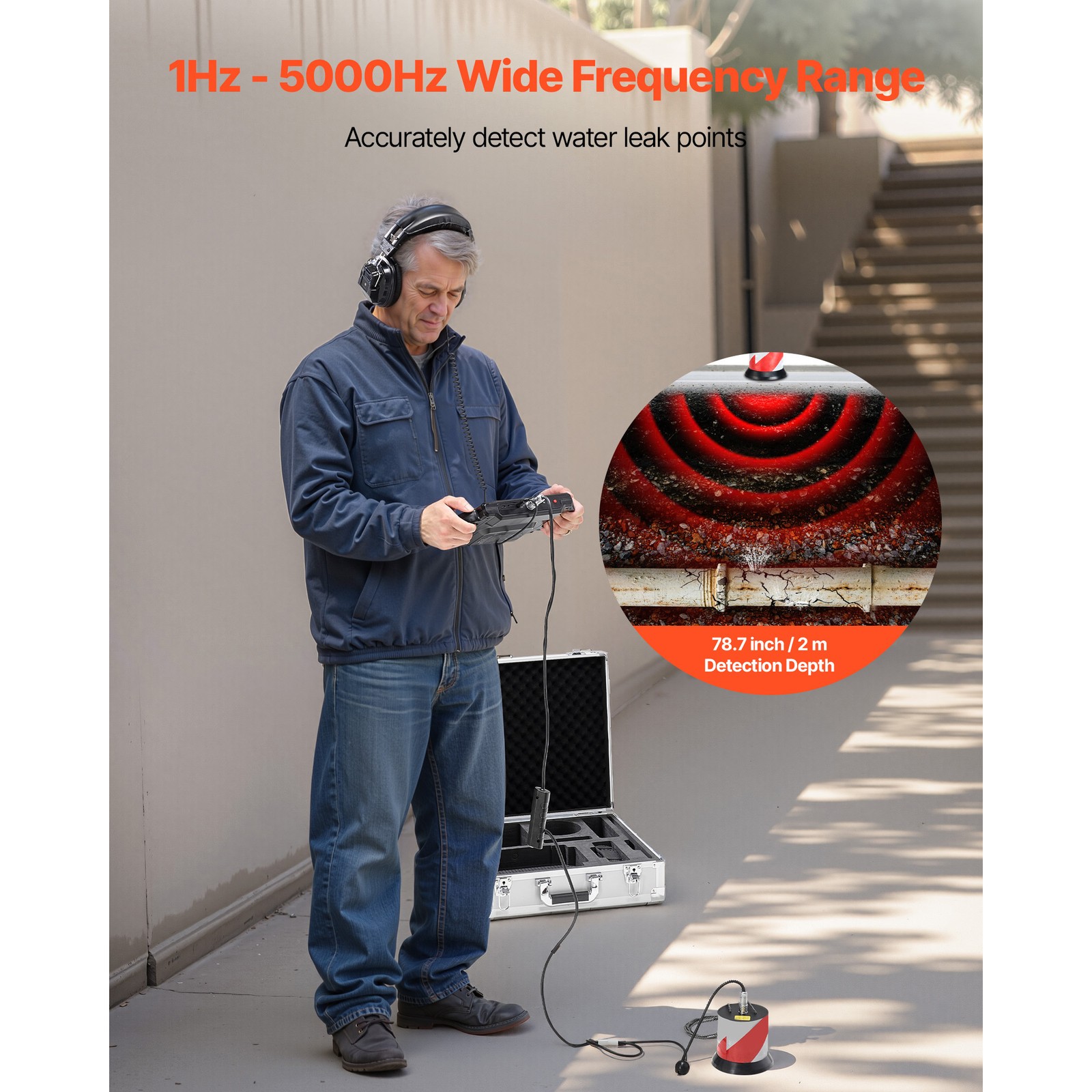 Uimoso Pipe Leak Detection Device 1Hz-5000Hz 7″ Touchscreen Locator