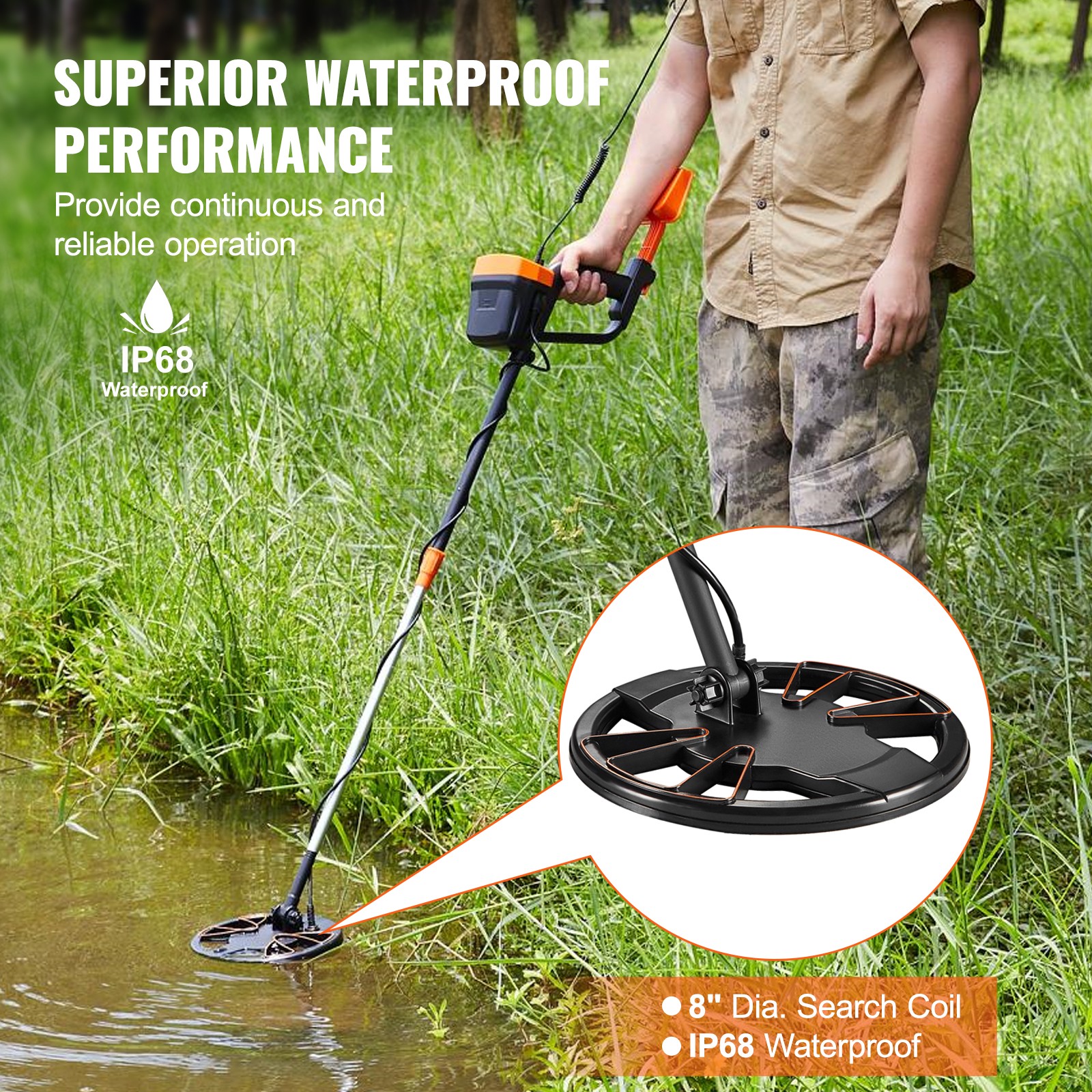 Uimoso Metal Detector for Adults Professional Gold Detector 8 in IP68 Waterproof