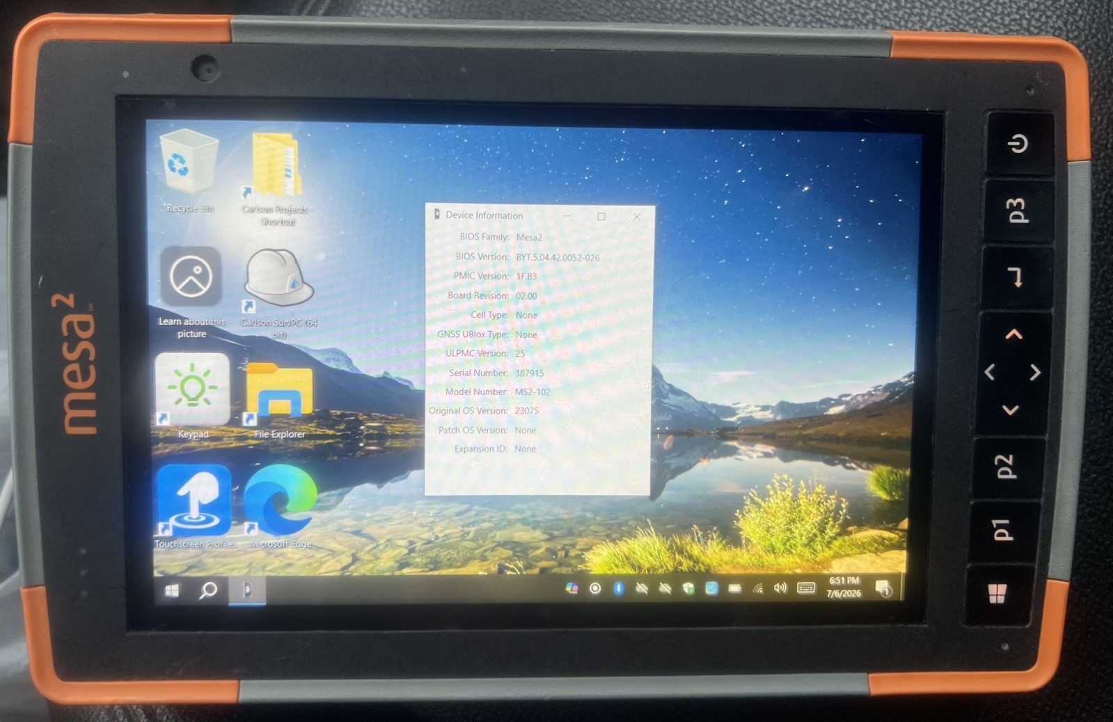 Juniper Systems Mesa 2/ RT3 Rugged Tablet. Carlson SurvPC 7.0 License Included.