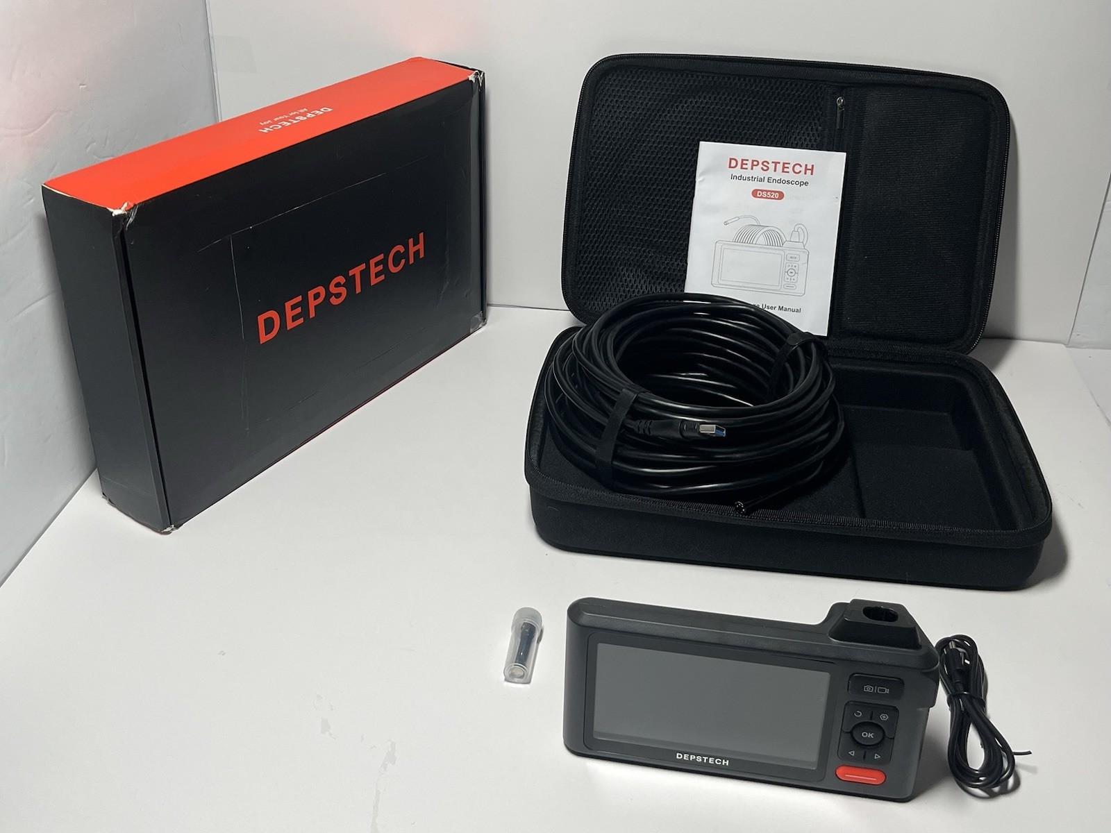 DEPSTECH 1080P Dual Lens Endoscope 7.9mm 50FT Sewer Inspection Camera with Case.