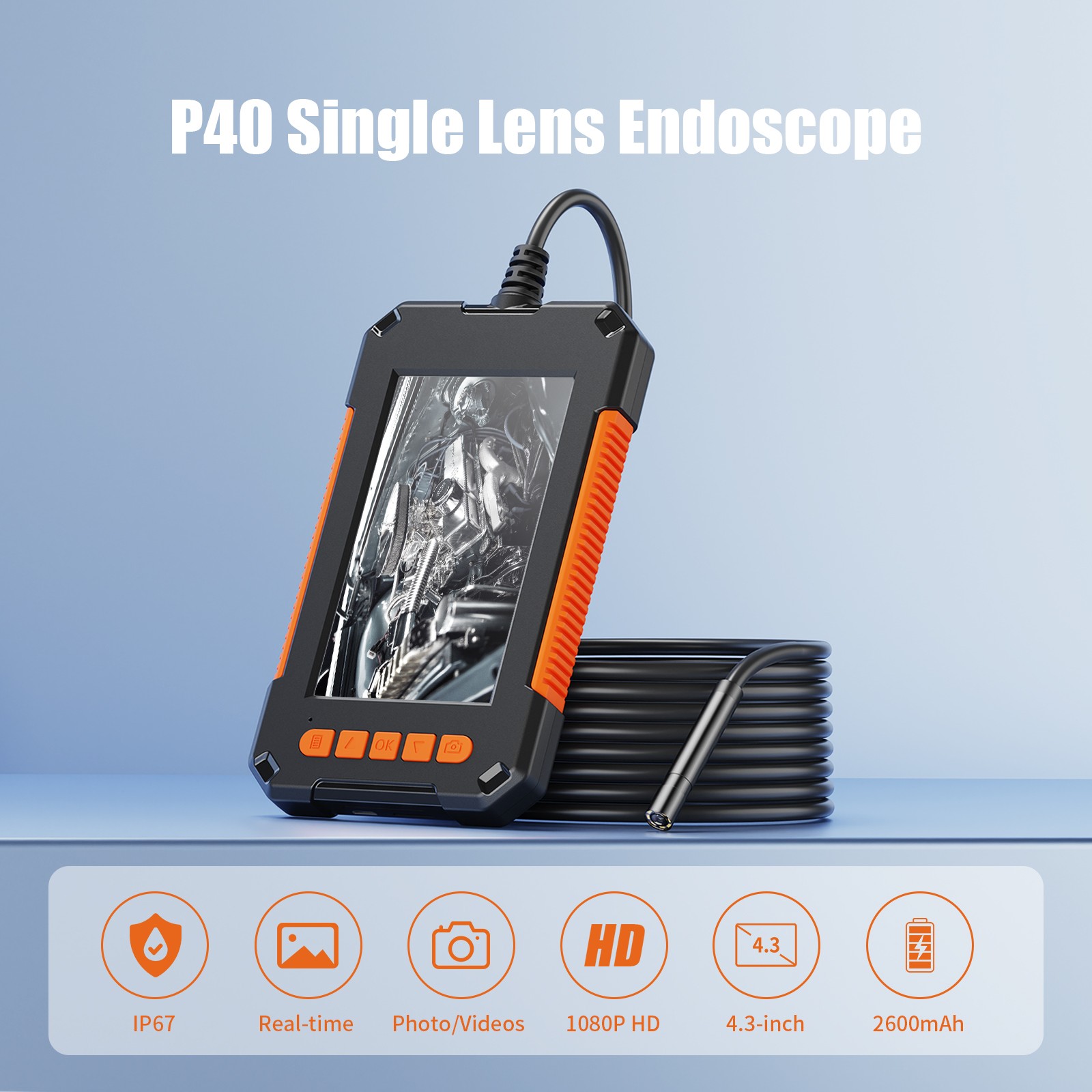 LCD Endoscope 1080P HD Industrial Borescope 4.3inch 8mm Inspection Snake Camera