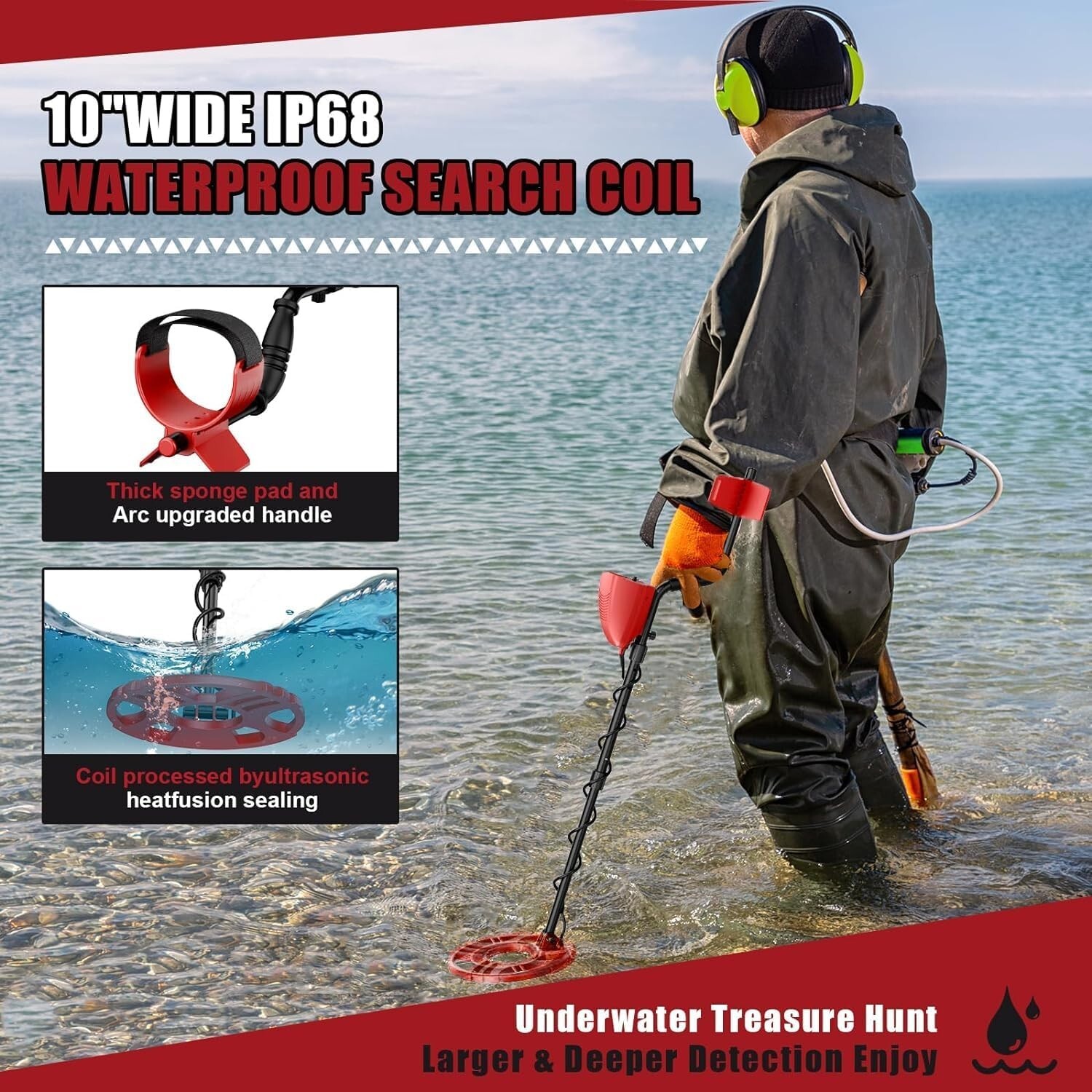 Metal Detector Adults Waterproof 10″ Inch Search Detecting Gold Coin Treasure