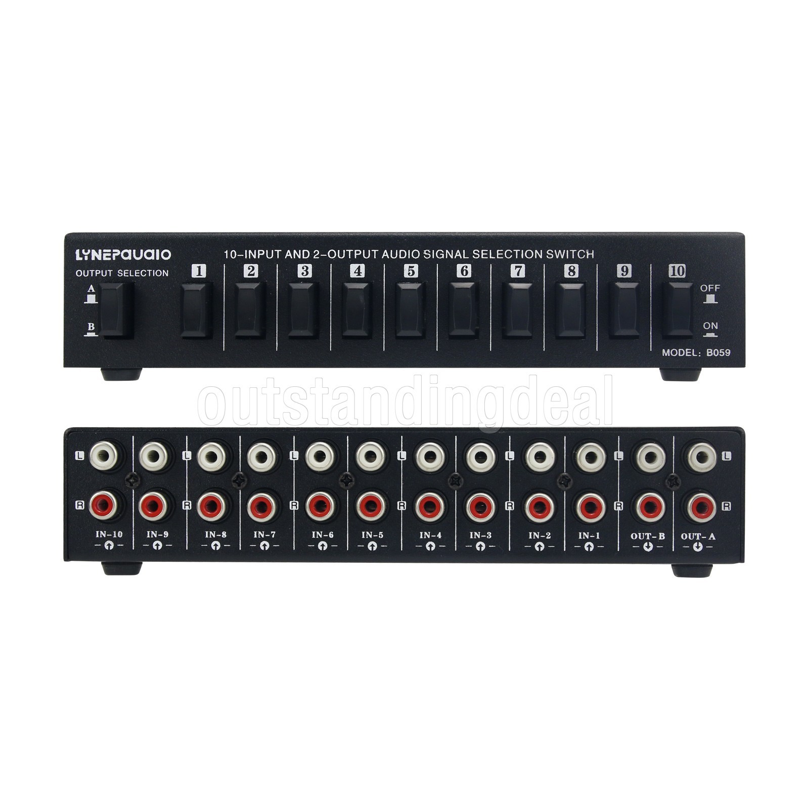 B059 Audio Switcher RCA Audio Selector 10 IN 2 OUT or 2 IN 10 OUT