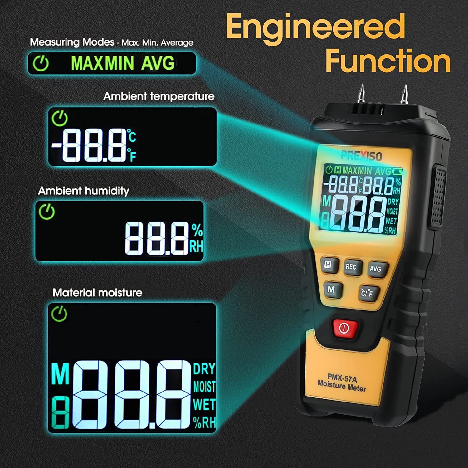 PREXISO 7 IN 1 Wood Moisture Meter Digital Moisture Meter Reader Damp Tester USA