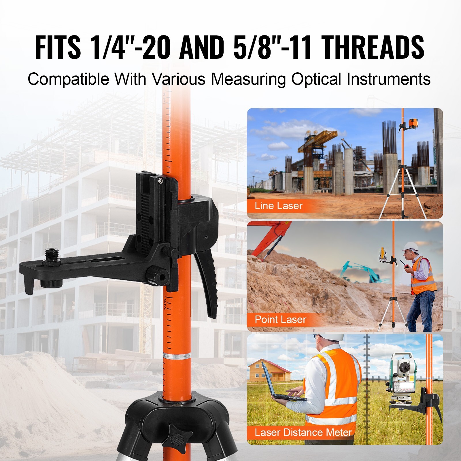 VEVOR Laser Level Tripod 1/4″-20 & 5/8″-11 Thread 40.94-133.85 in Height Adjust