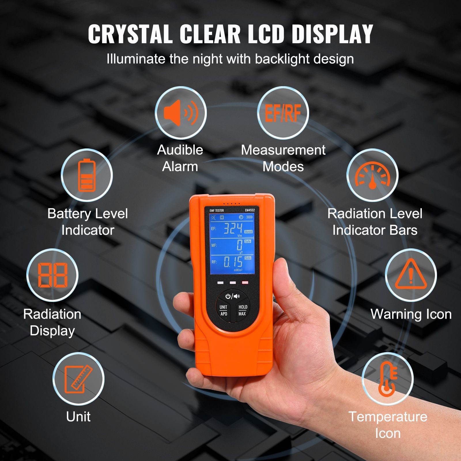 3-in-1 EMF Meter, 5Hz – 3.5GHz, Handheld Rechargeable Electromagnetic