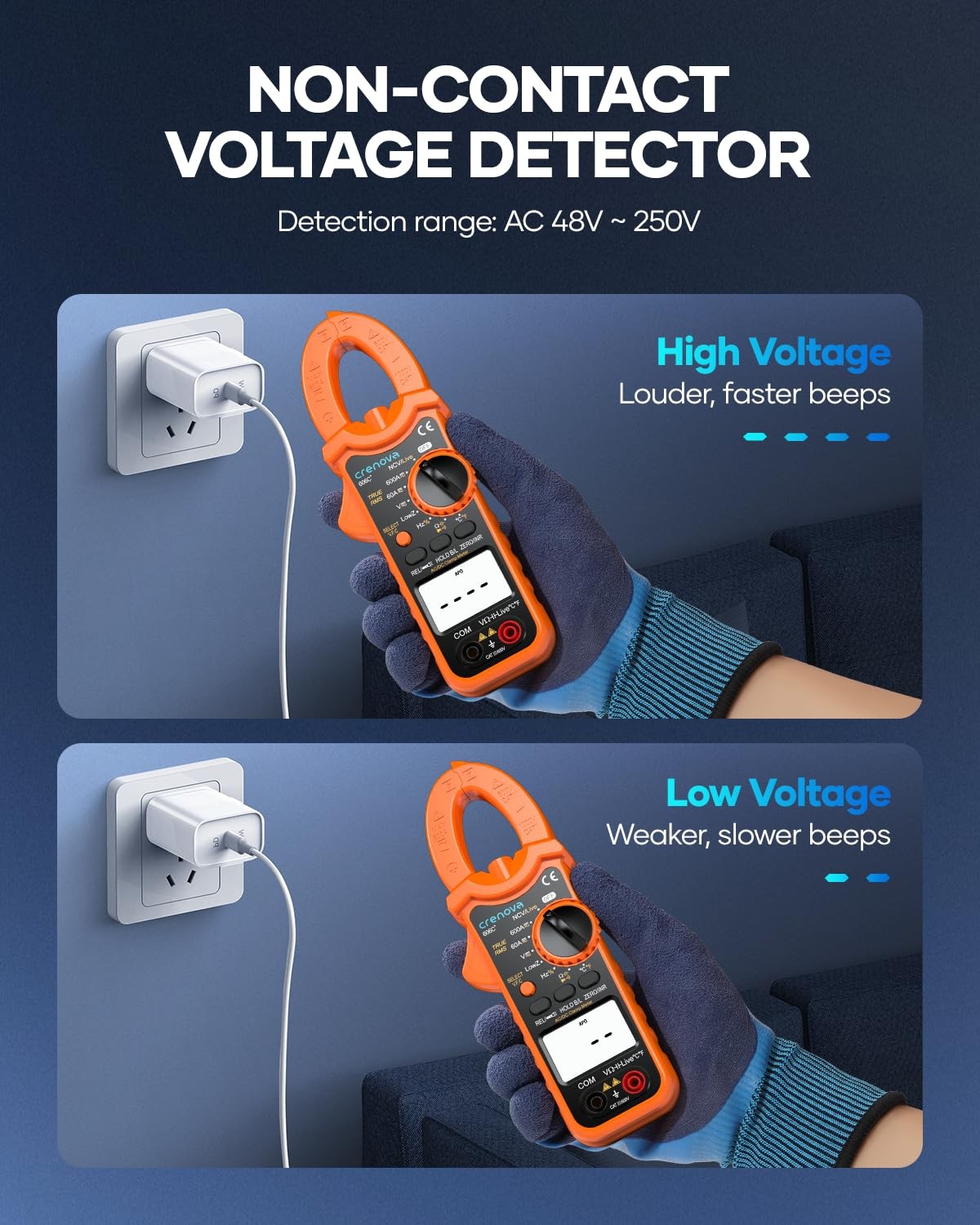 Crenova Clamp Meter Multimeter 600A AC/DC 6000Counts TRMS Electrical Orange