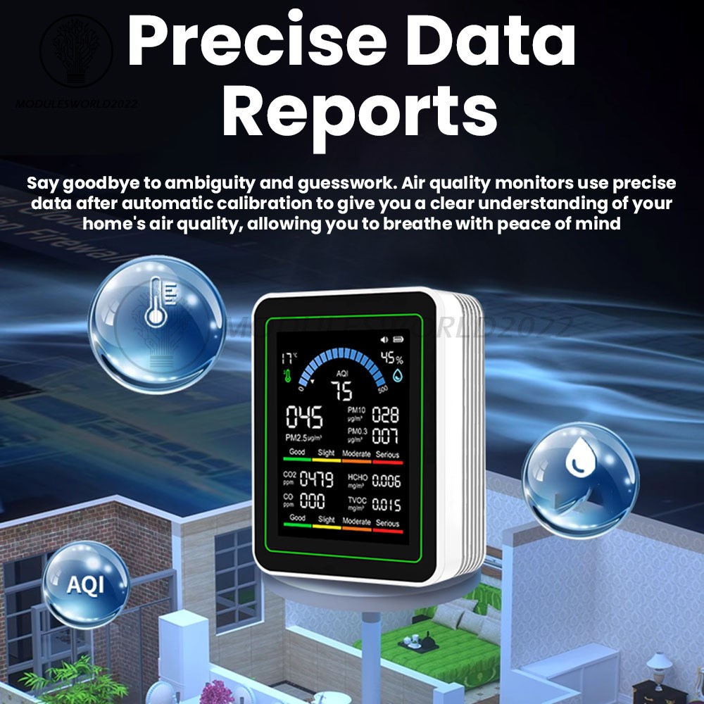 10-in-1 Air Quality Detector PM2.5 PM10 PM HCHO TVOC CO CO2 Formaldehyde Monitor