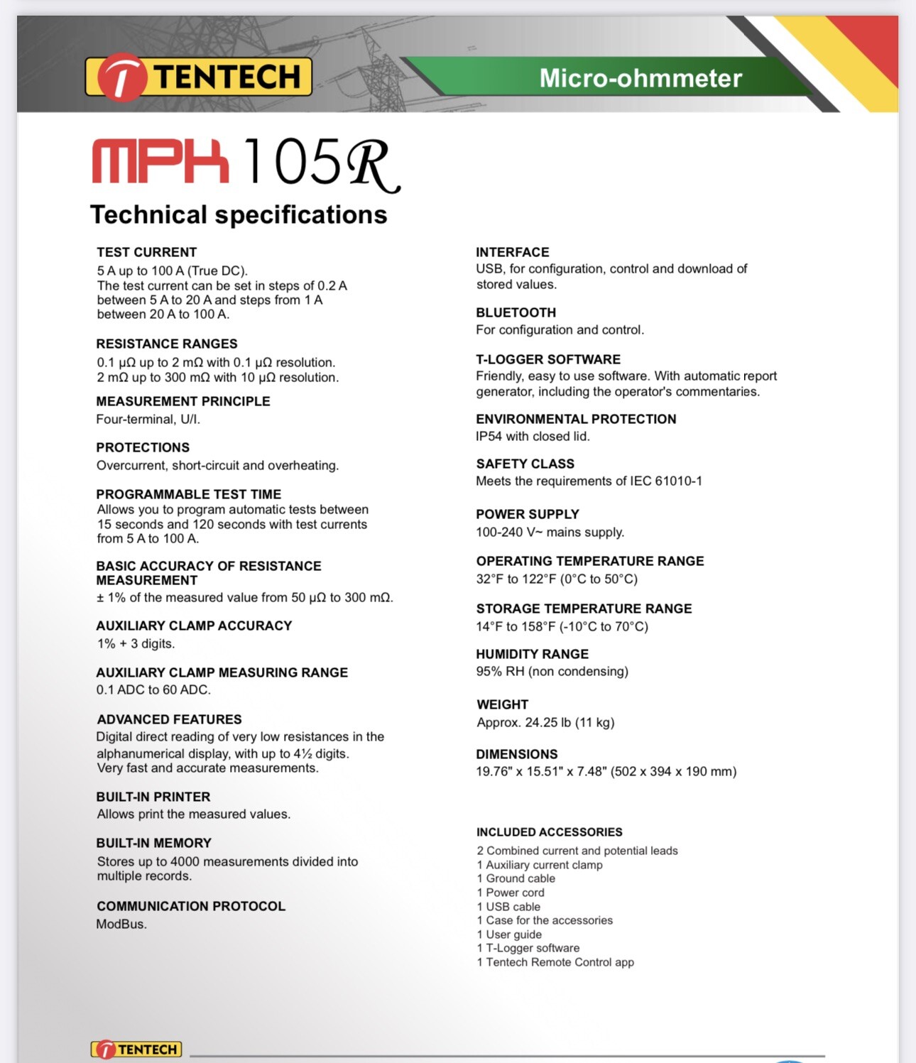 Tentech MPK105R High Current Micro-ohmmeter |Kelvin Method, USA 2 years warranty