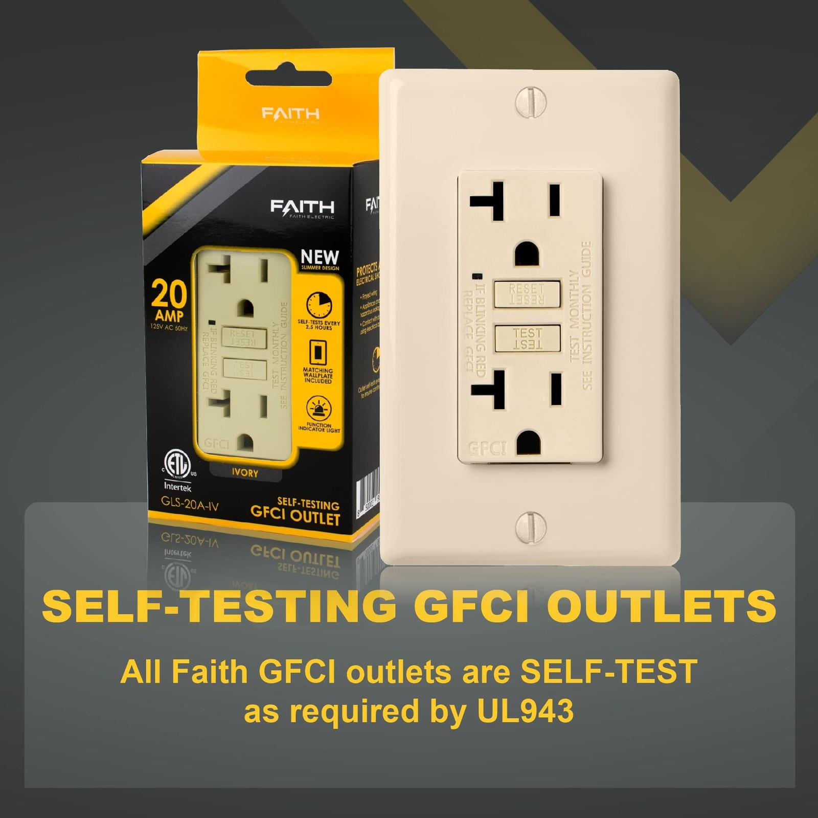 Faith 20A GFCI Outlet, ETL Listed, Non-Tamper-Resistant GFI Duplex Receptacle…