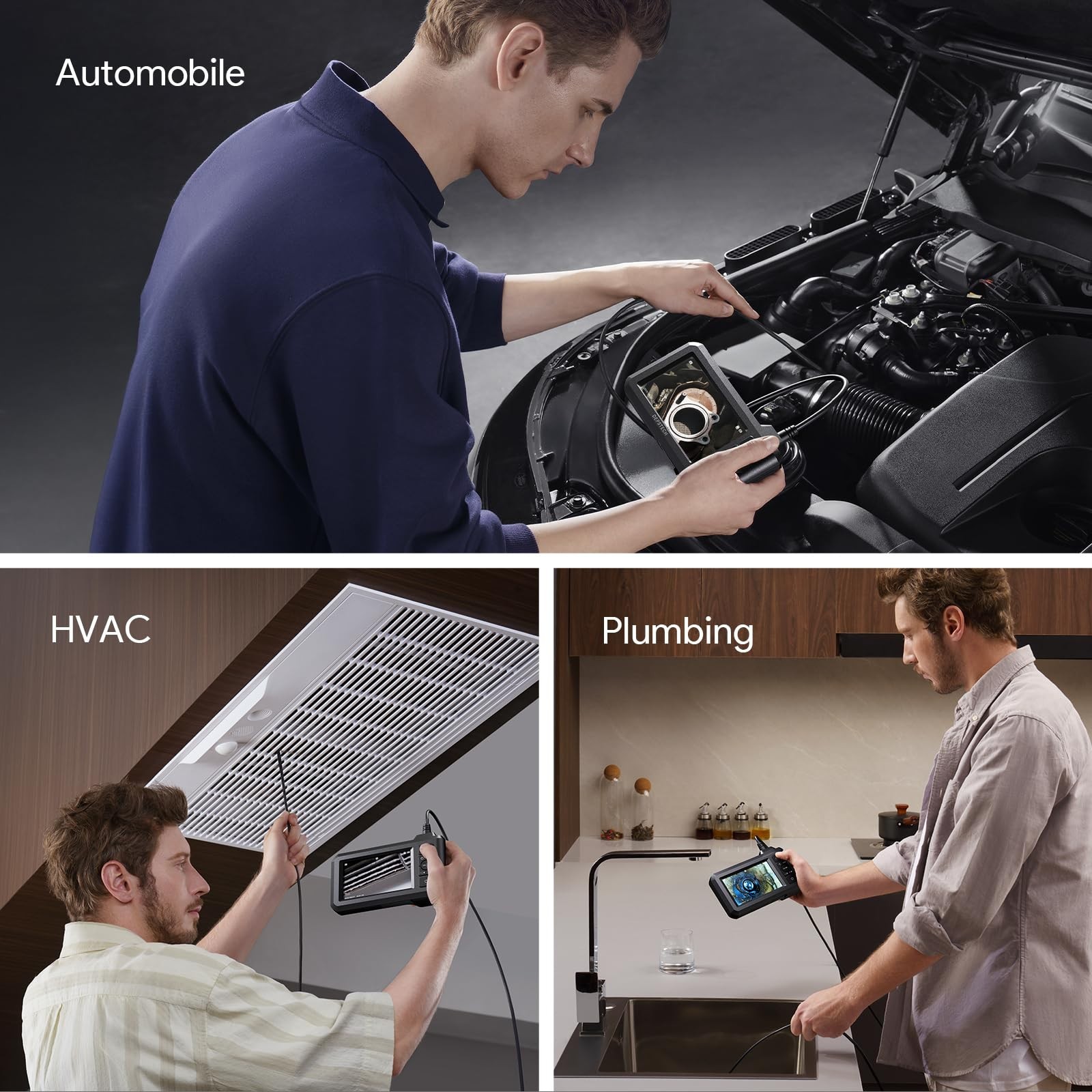 Dual Lens Endoscope Camera 16.5FT, 1080P HD, Waterproof Borescope for Automotive