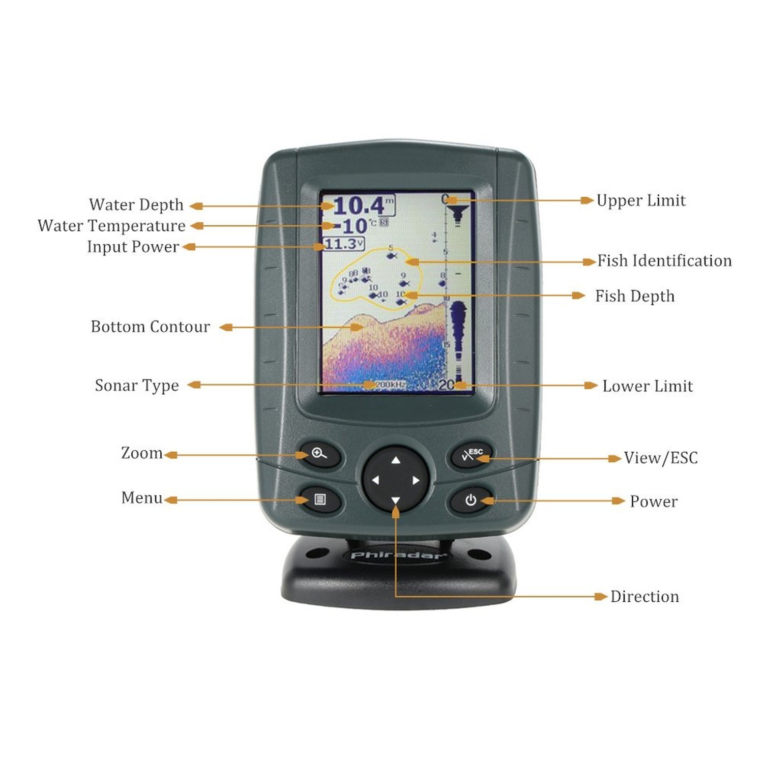 JOYWEE FF688C 3.5″ Phiradar Color LCD Boat Fish Finder 200KHz/83KHz Dual Sona…