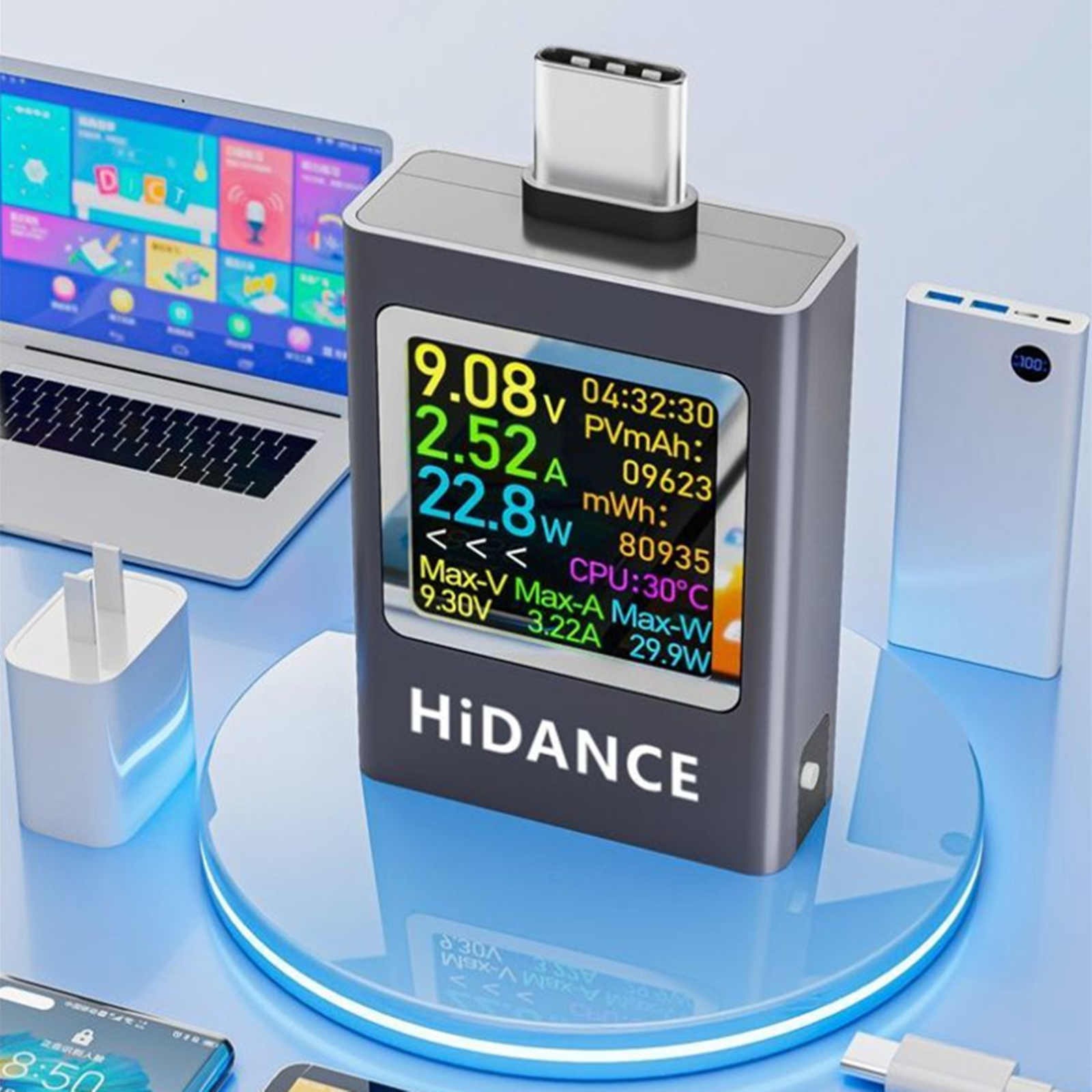 USB C Power Bank Tester Capacity Detection 50V Input PD3.1 Support Color Screen