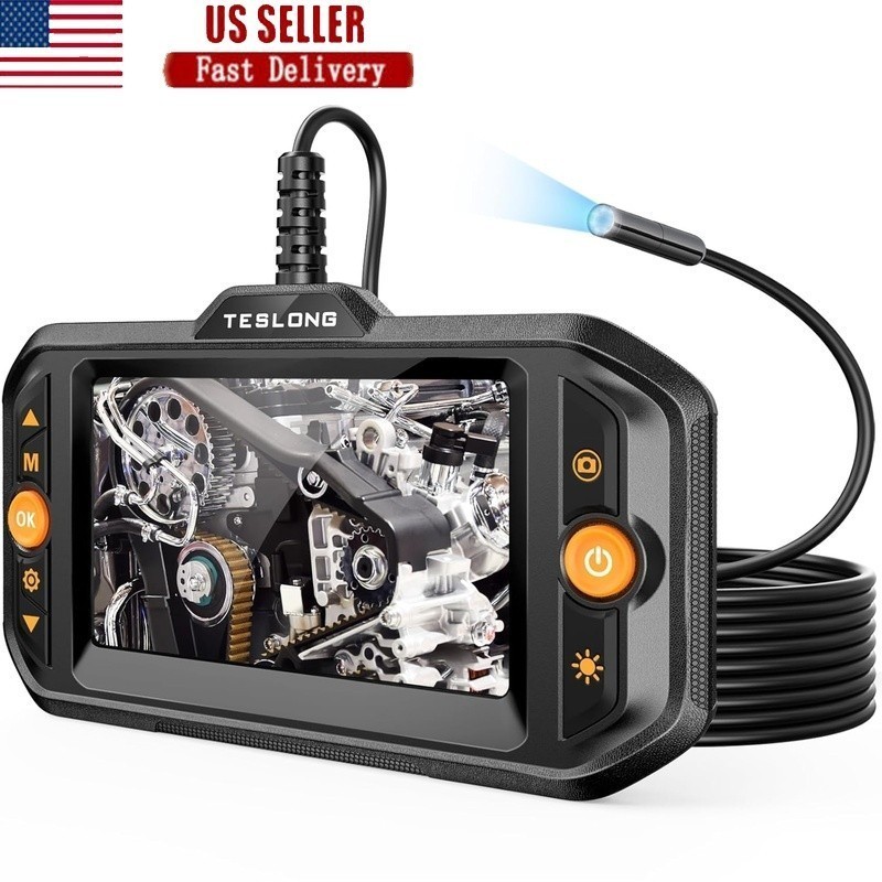 Borescope Inspection Camera 8 LED Lights 4.3 Inch Screen 16.5ft Semi-Rigid Cable