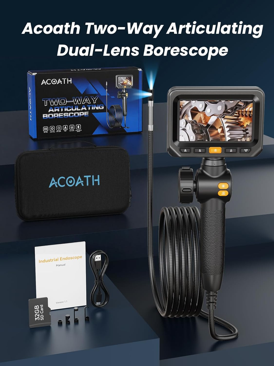 Acoath Two-Way Articulating Borescope, Endoscope Camera with Light, Dual-Lens 10