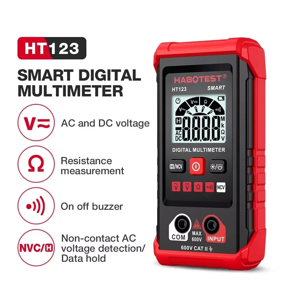 HT123 Digital Multimeter Smart Voltmeter Ohmmeter AC DC Meter Tester – US