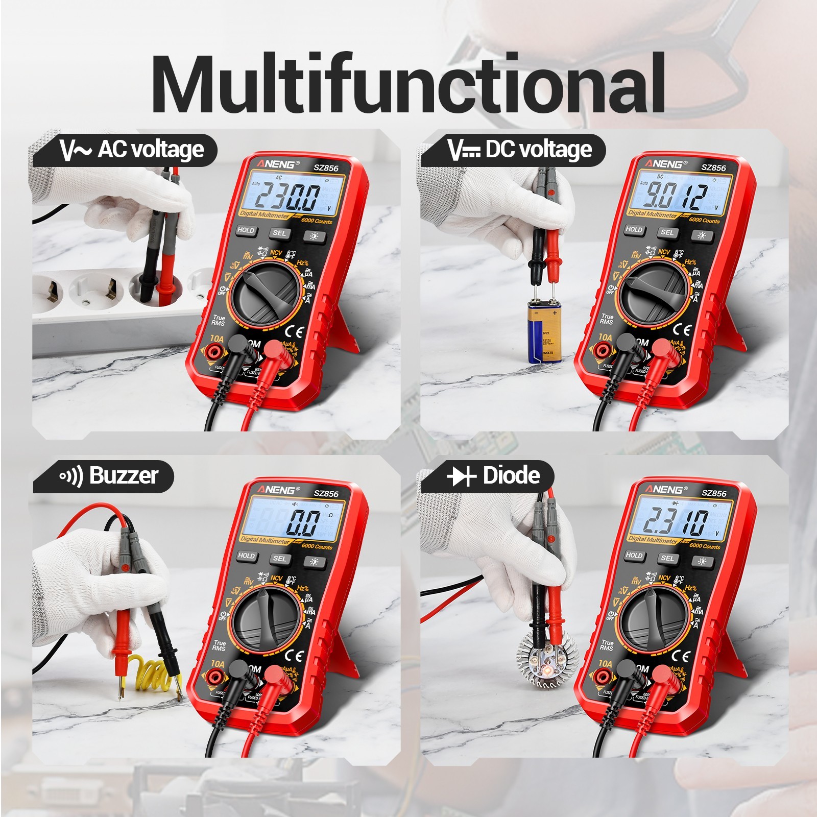 ANENG SZ856 True RMS Digital Multimeter 6000 Counts AC DC Voltage Amp Ohm Tester