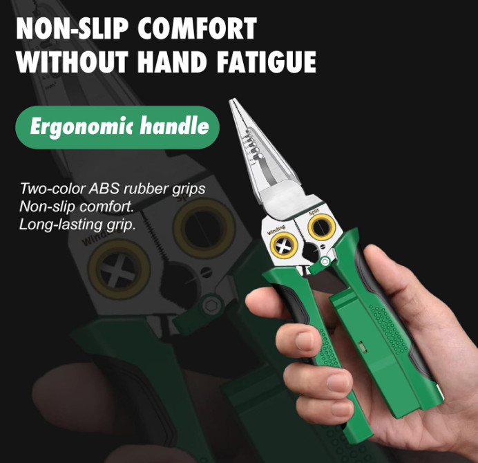 8-in-1 Wire Stripper Pliers: Compact Portable Multi-Function Green