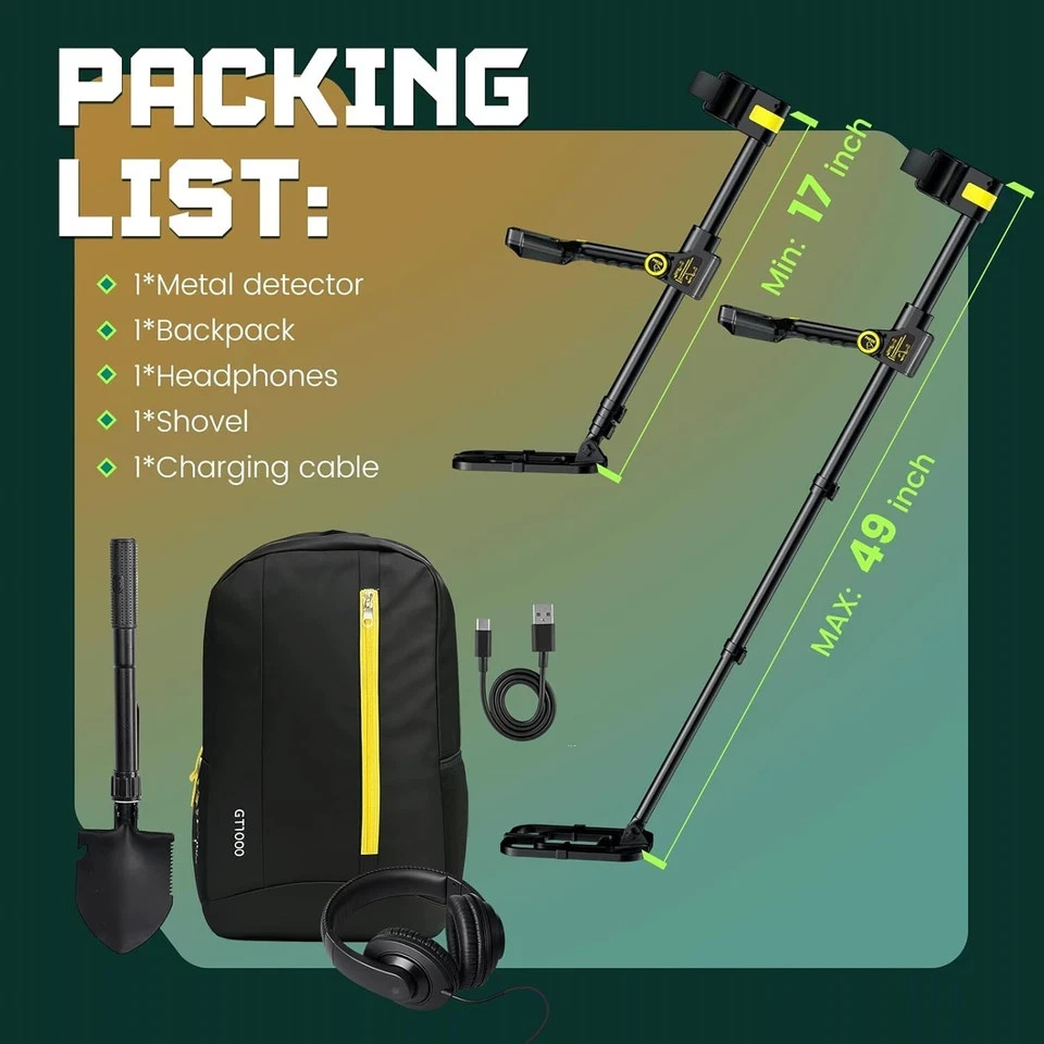 Metal Detector Adults Waterproof 2000mAh Chargeable Professional Cordless Gold