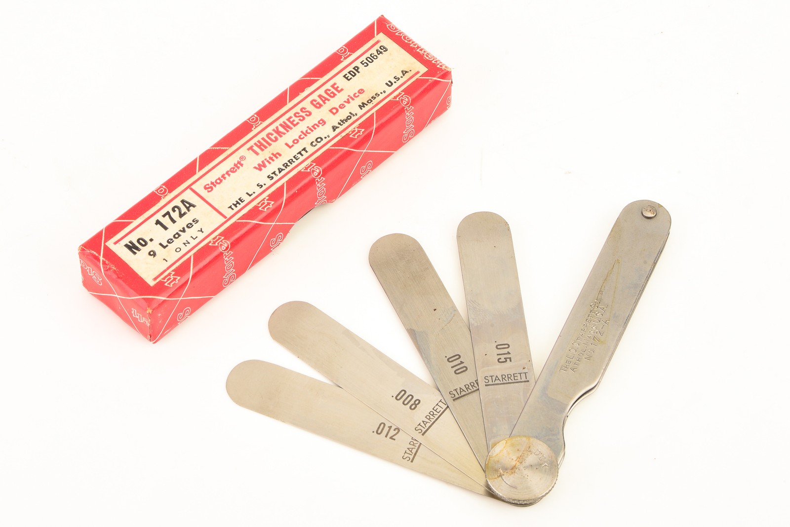 Starrett No 172A English Thickness Gage Gauge 9 Leaves .0015 to .015″ in Box V22