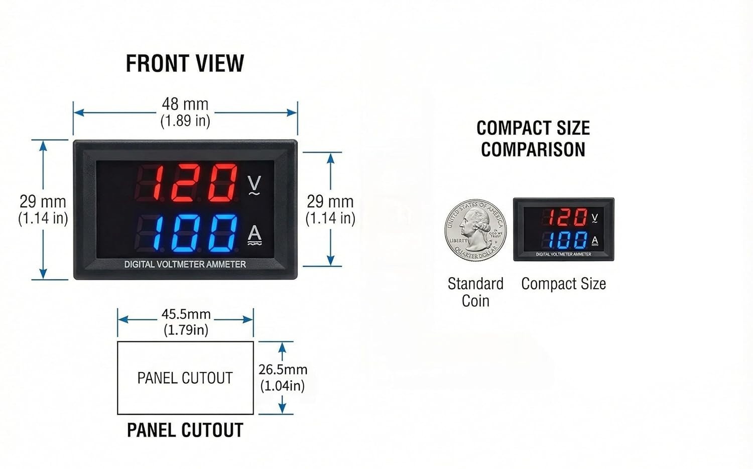 Efficient Dual-Color LED Digital Voltmeter – Mountable 0-100V 10A for Car & Boat