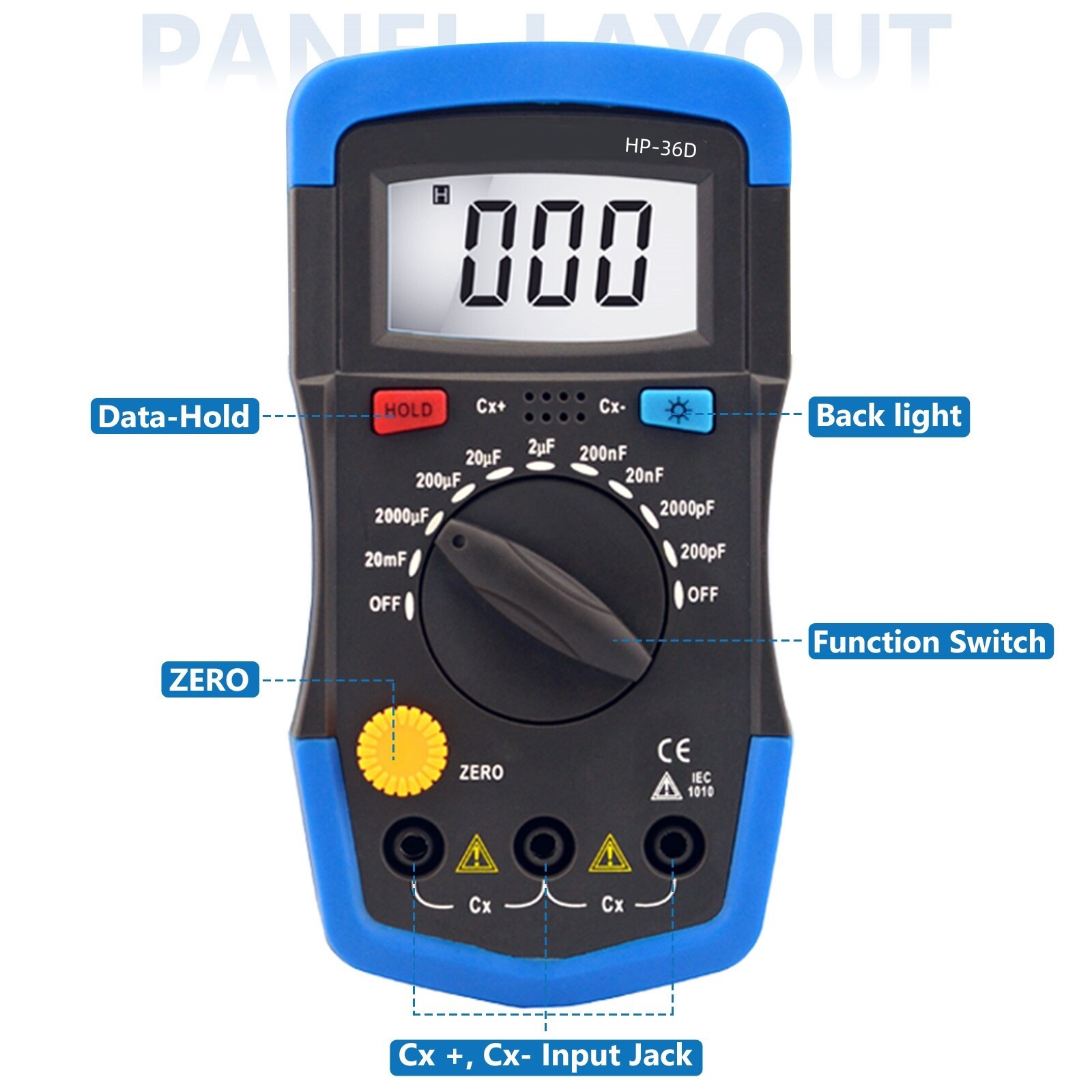 Handheld Capacitor Tester Multimeter Capacitance Meter 200pF-20mF Back Light