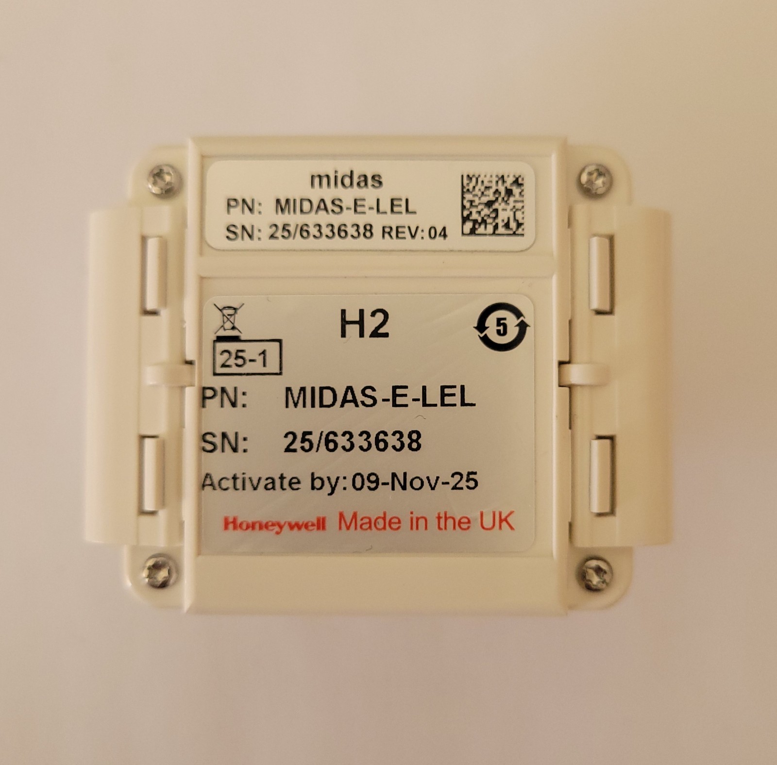 Honeywell H2 MIDAS-E-LEL Gas Detector Sensor Cartridge, 4 Years Remaining