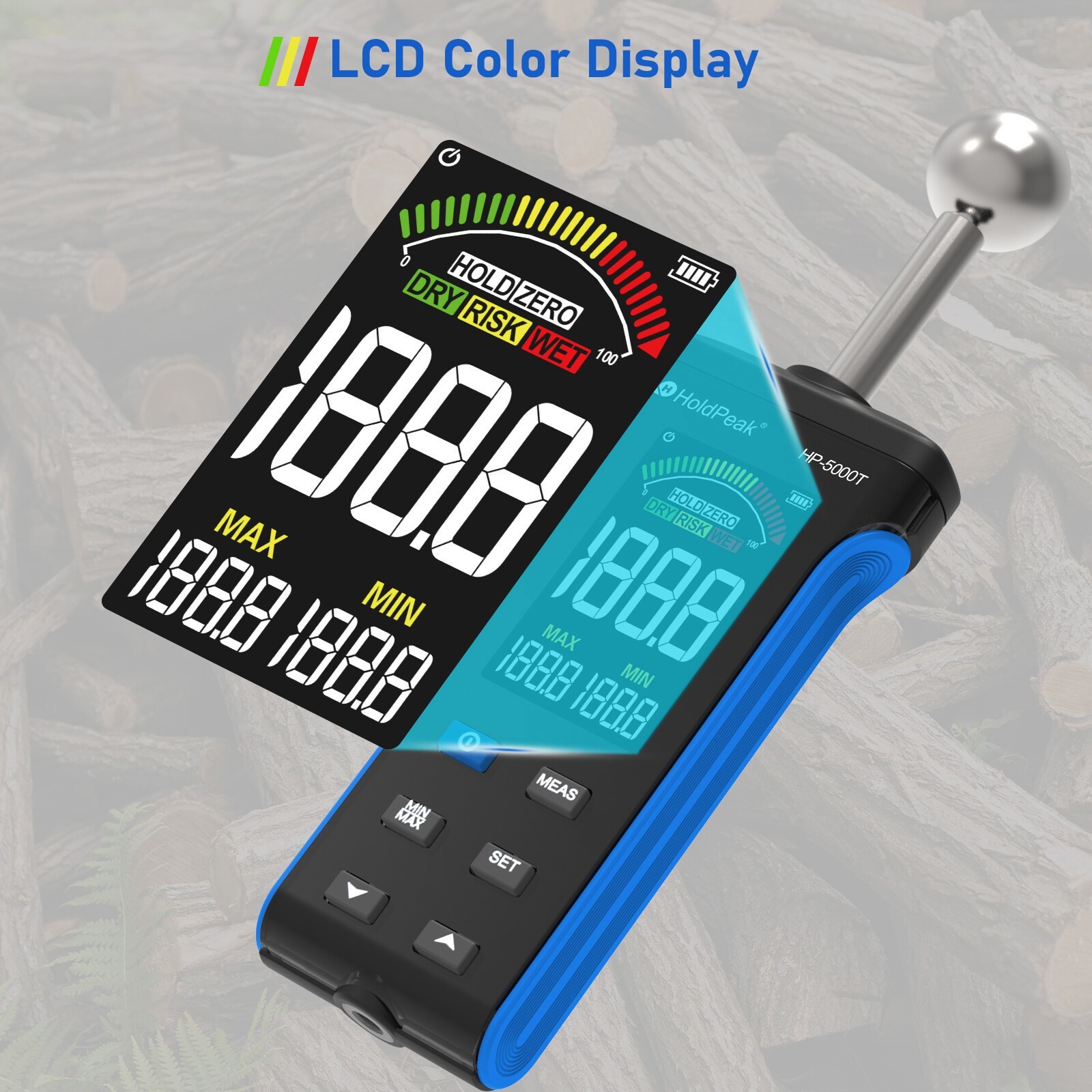 Pinless Moisture Meter with Ball Probe for Non-Destructive Area Scans Wood Walls