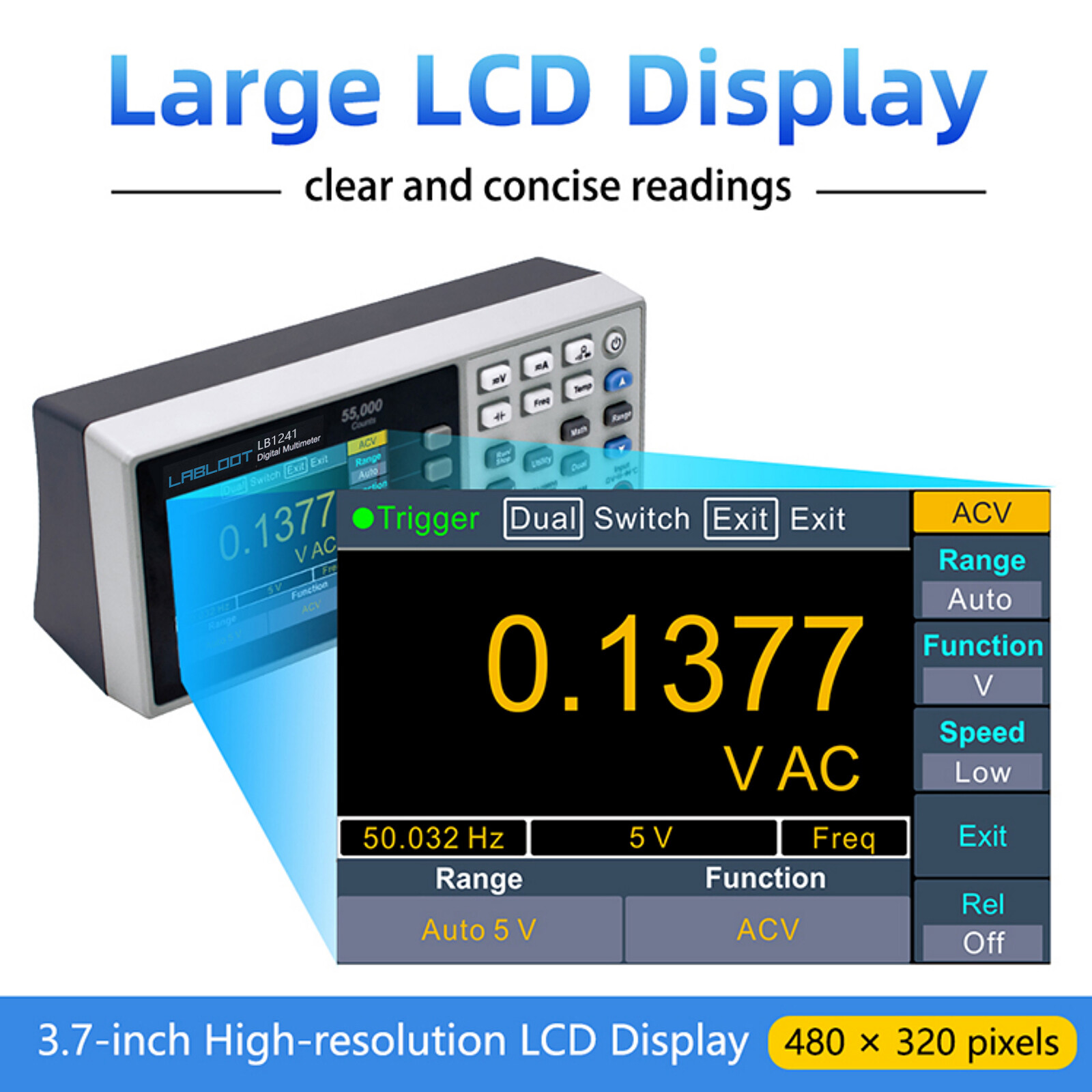 Labloot 4 1/2 Digits LB1241 Bench-type Digital Multimeter True RMS 55000 Counts